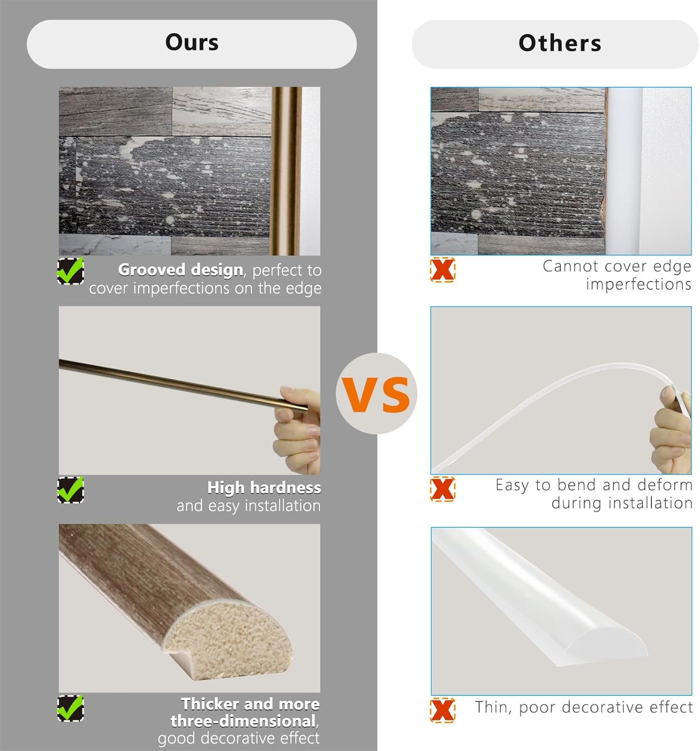 10-Pack Tile Edge Trim, 12″ Wall Molding Trim for Peel and Stick Backsplash Tile