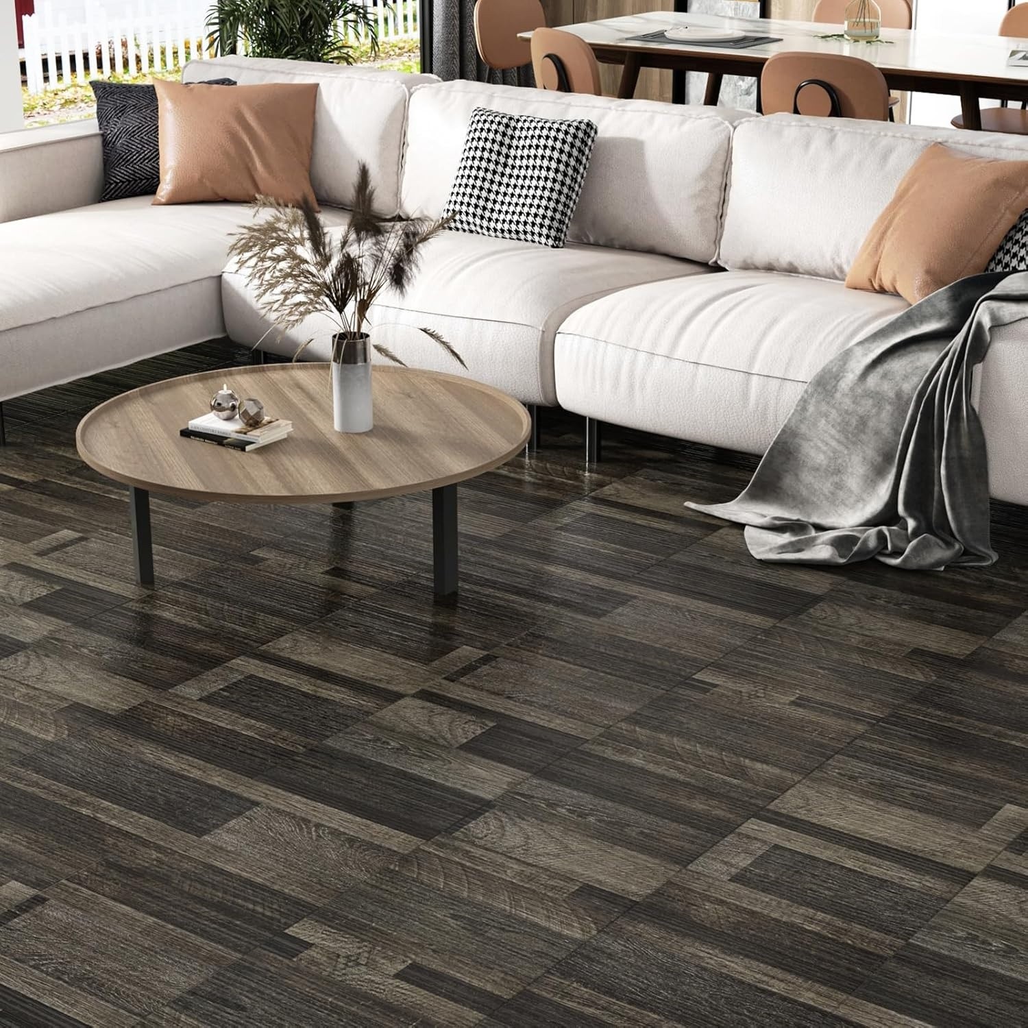 Wallercity Dark Brown Peel and Stick Floor Tile Vinyl Flooring Wood Grain Panels