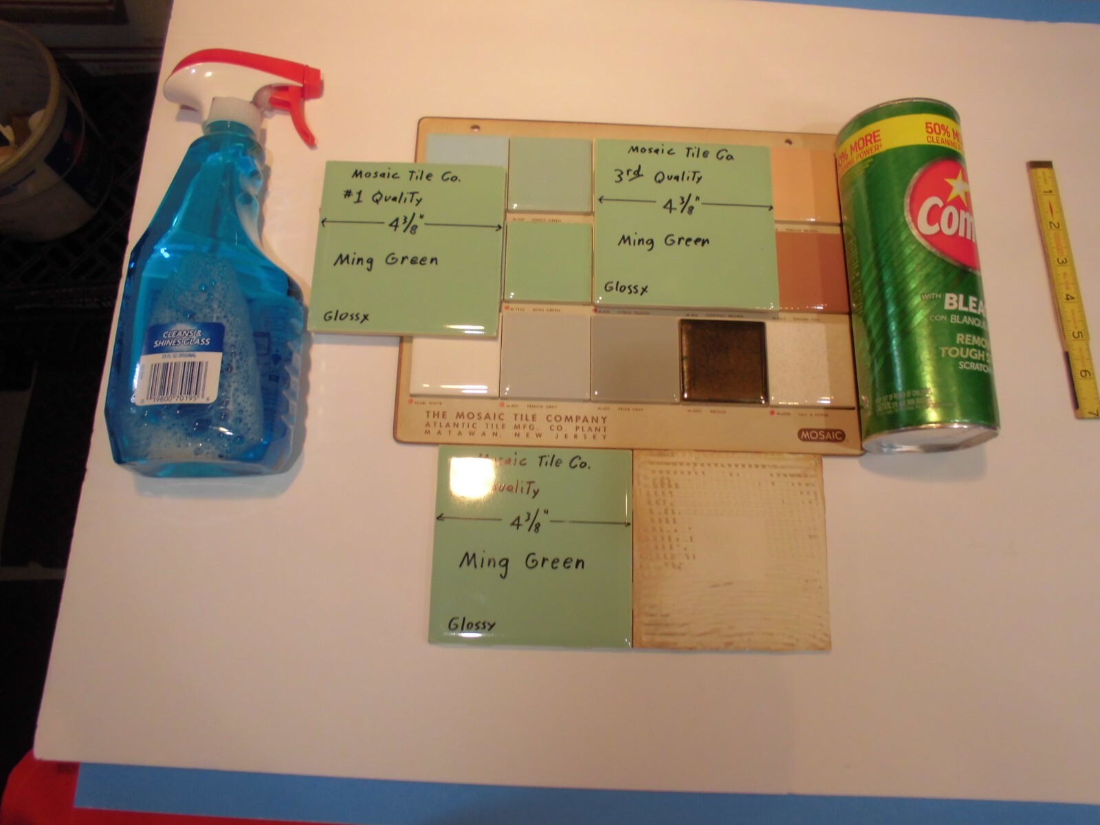 1 pc. Ming Green: 4-3/8″ Glossy Ceramic Tile: by Mosaic Co. Used from 1950’s
