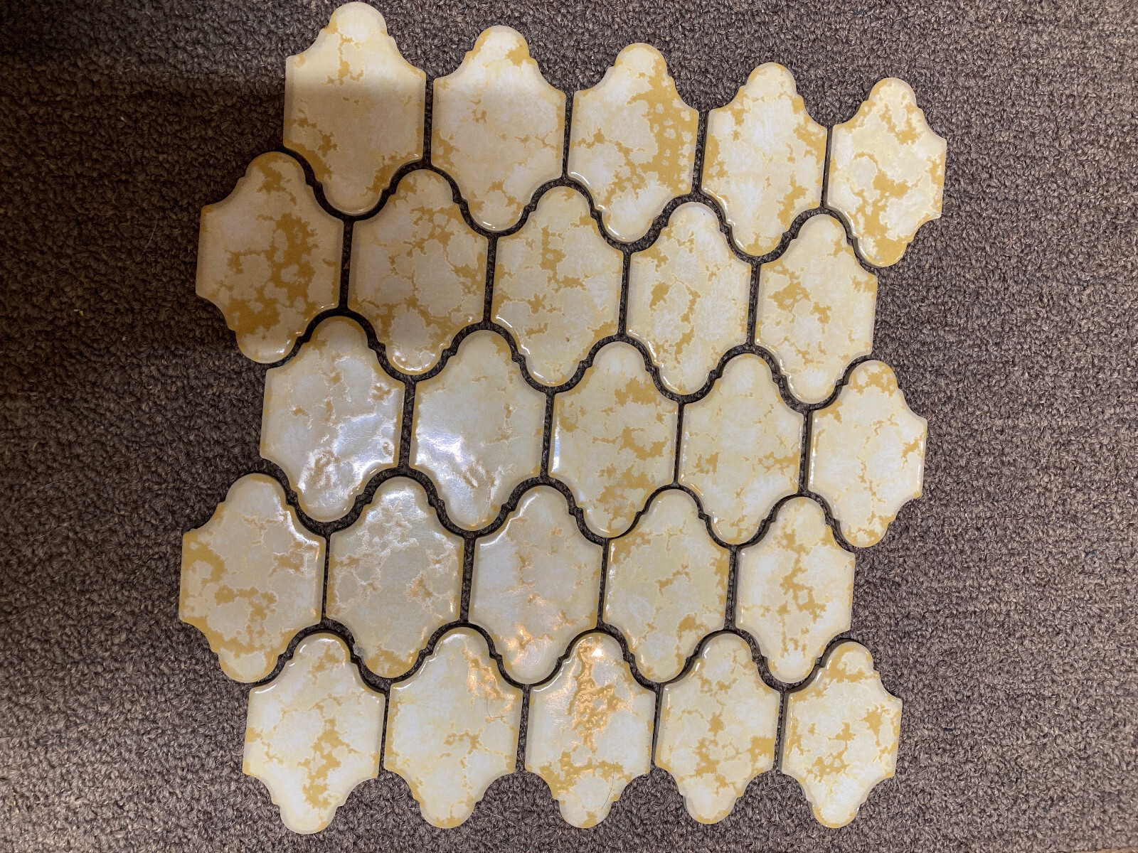 Vintage Retro Arabesque San Felipe Mottled Effect Gold Yellow Tile