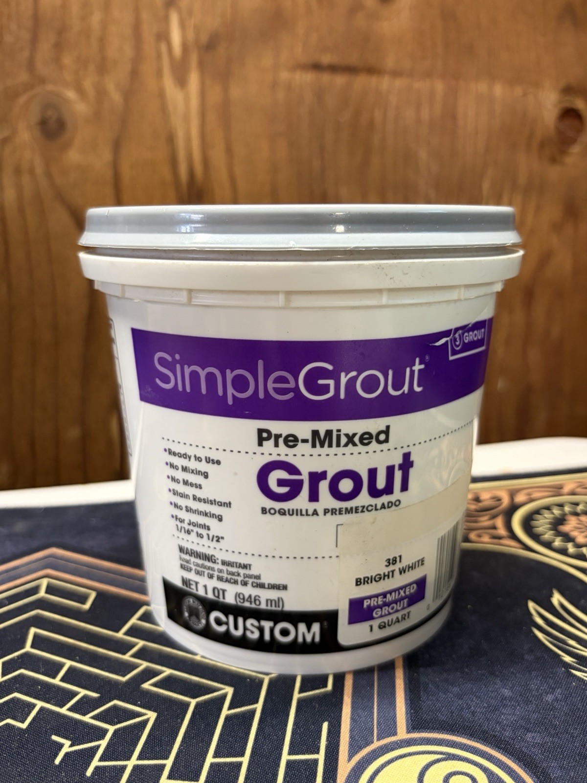 Custom SIMPLEGROUT 1qt Pre-Mixed Grout BRIGHT WHITE Ceramic Mosaic Tile PMG381QT