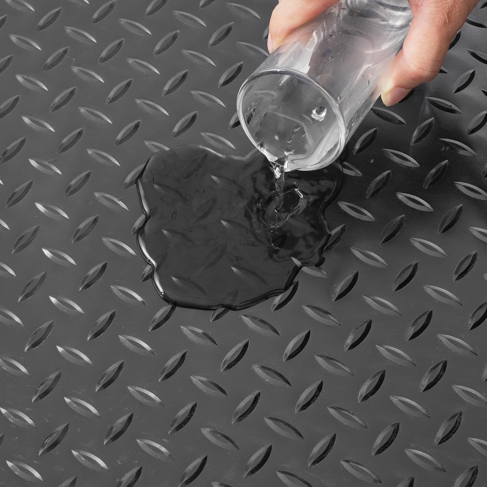 Rubber Flooring Roll 4×15 ft – 3mm Thick Non-Slip Diamond-Plate Mat for Garage,