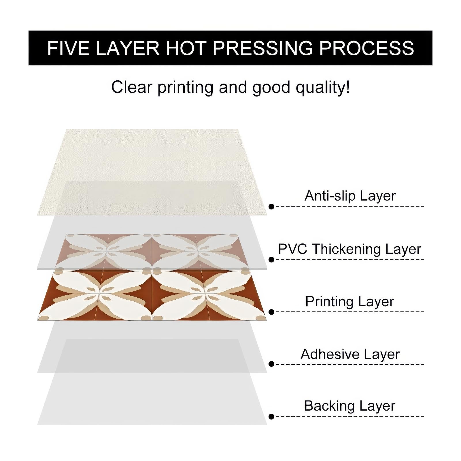 White Beige Brown Petal Pattern Floor 12×12 Vinyl Tile