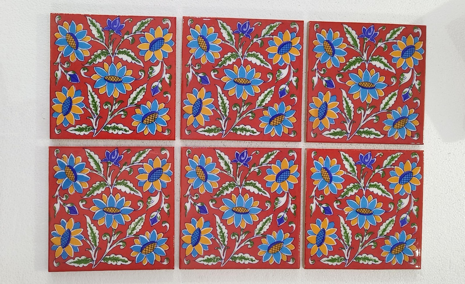 Interior Exterior Flooring Wall Ceramic Tile Red & Multi 4 x 4 in Set of 6