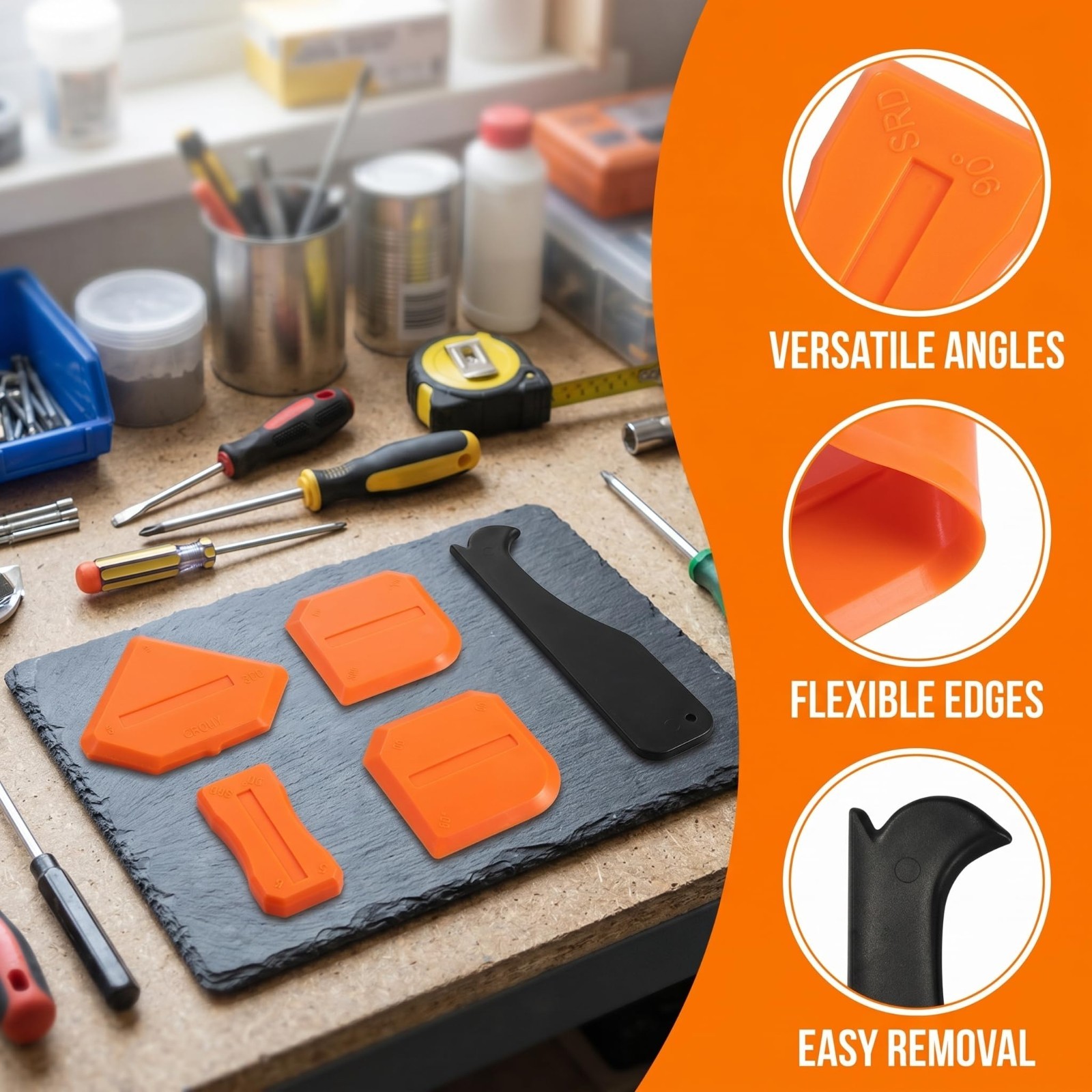 5-in-1 Caulking Tool Kit – Stainless Steel Remover, Silicone Finisher & Grout Sc