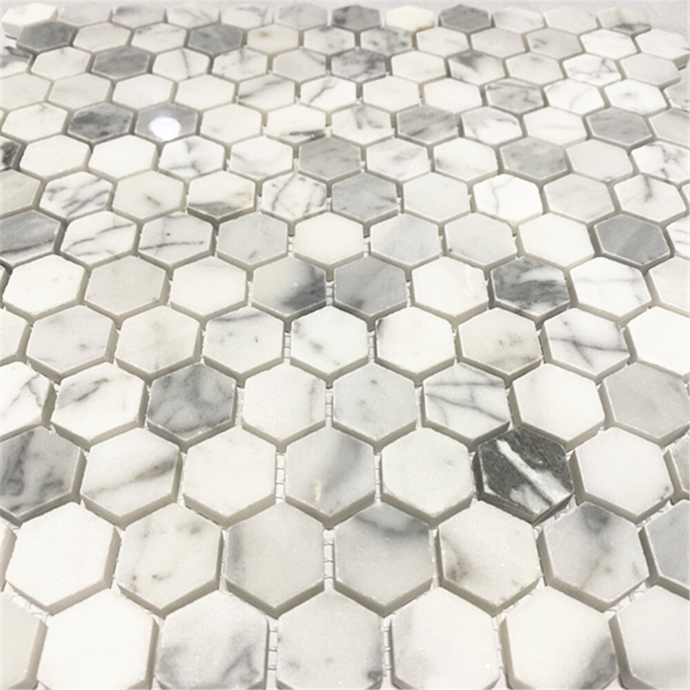 L31XP 1″ Hexagon Statuary Statuario White Italian Marble Mosaic Tile Polish
