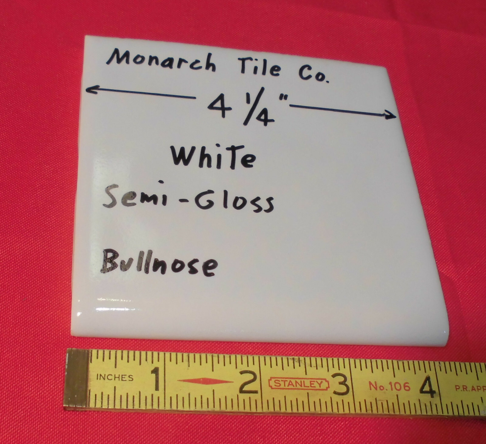 1 pc. Bumpy White Glossy Ceramic Tile 4-1/4″ Thumb-Like Bumps; Monarch; Bullnose