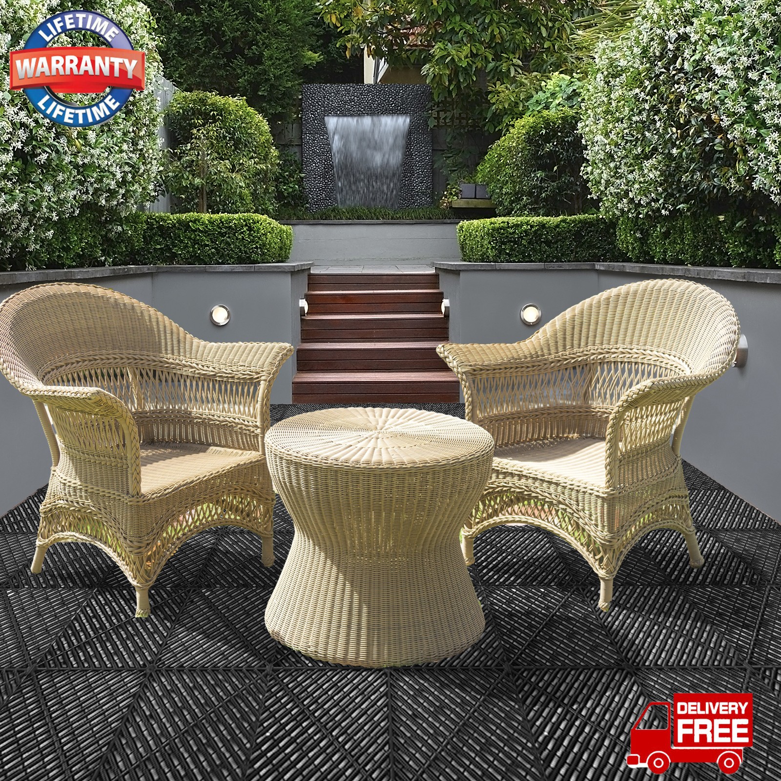 25 PCS Interlocking Garage Floor Tiles Deck Tile Water Drainage 15.75×15.75″