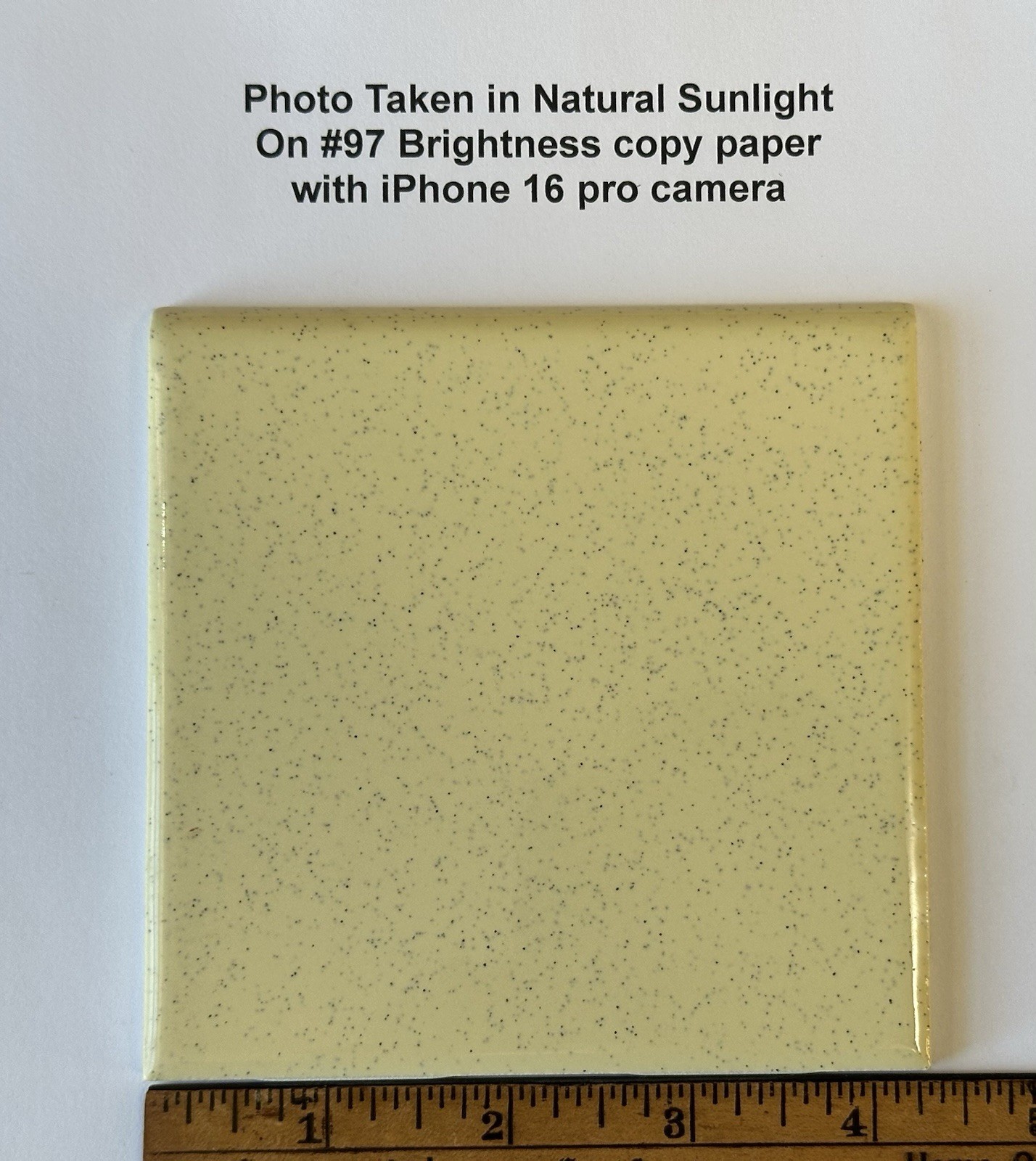 1 pc. Speckled Yellow Color: 4-1/4″ Glossy Ceramic Bullnose Tile, by Oxford Co.