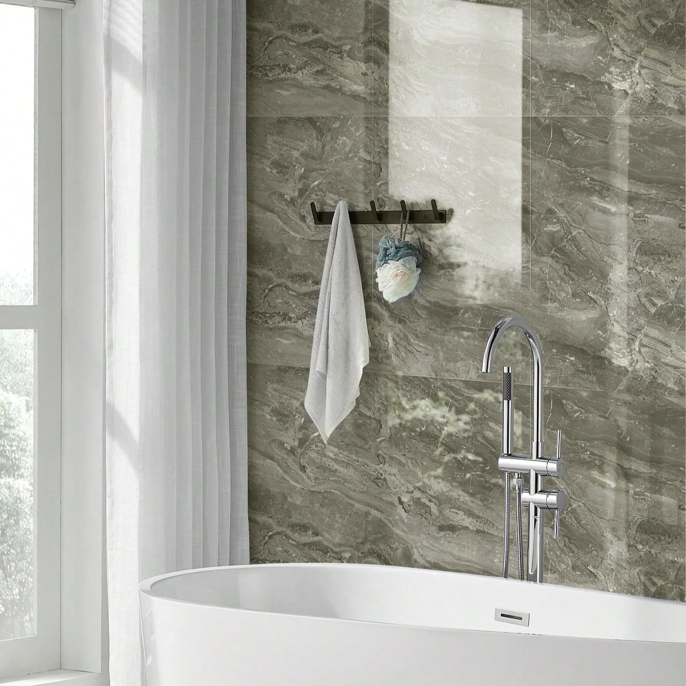 10pcs Marble Peel and Stick 23.6″ x 11.8″ x 2.5MM x 10Pack, Gray Tiles