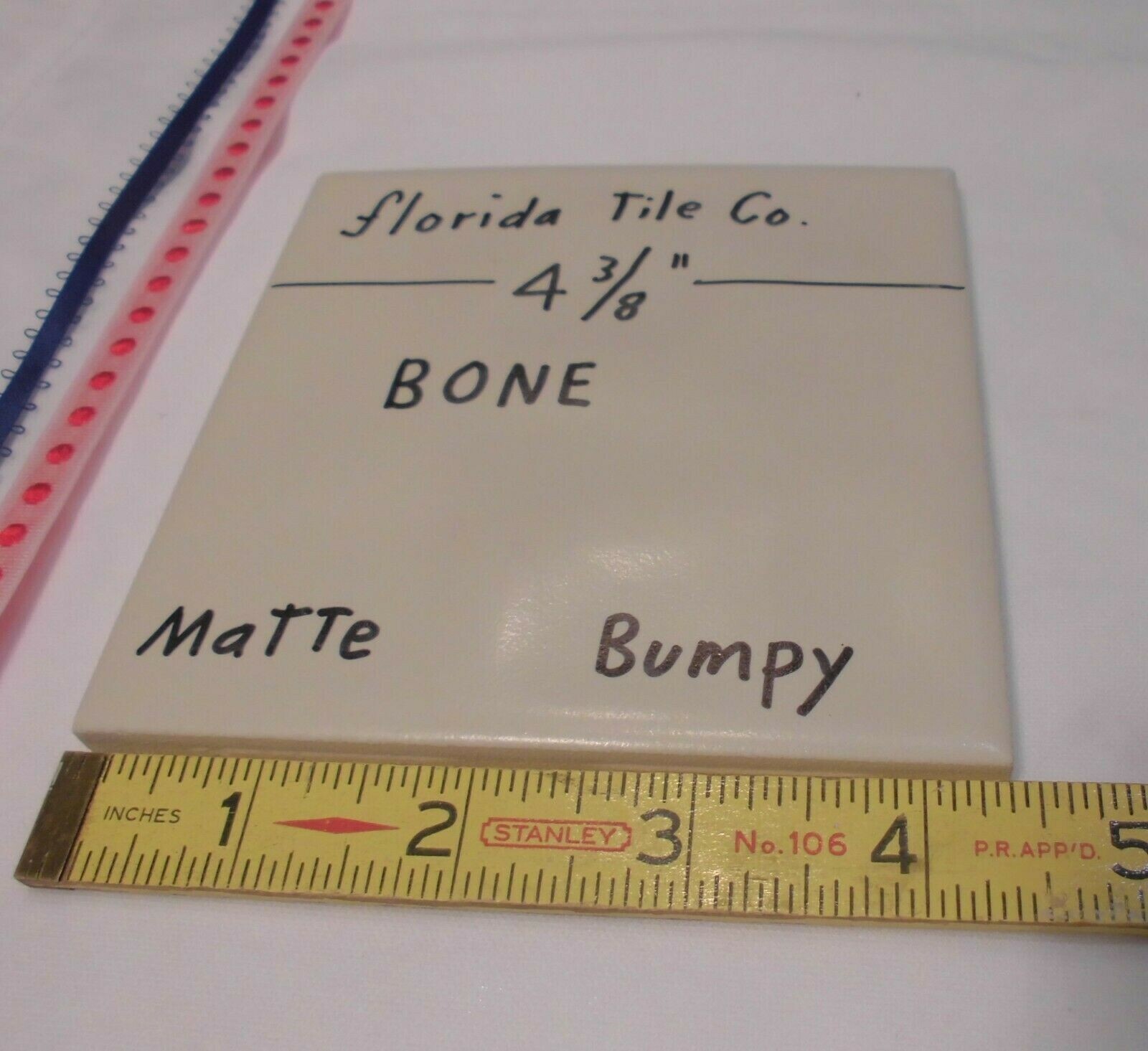 1 pc. Bone: Bumpy Matte Ceramic Tile 4-3/8″ by Florida: Big Thumb Prints, New