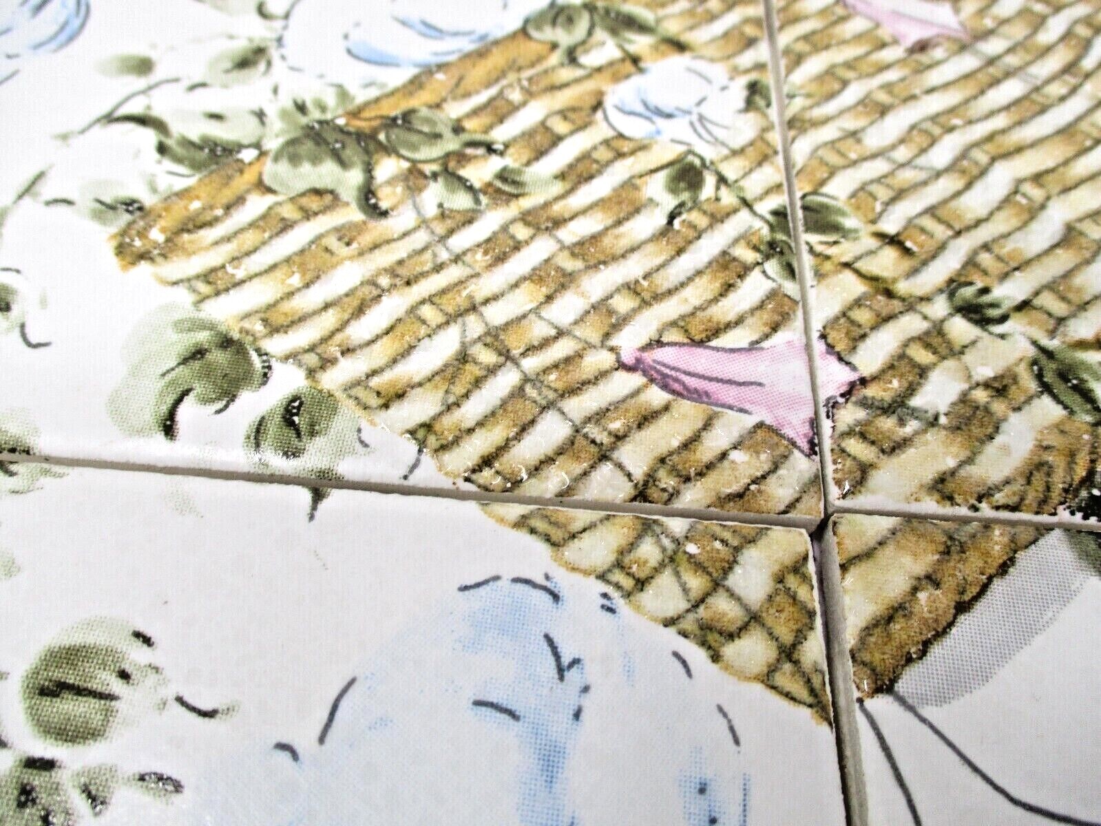 Ceramic Tile Back Splash Flower Basket Mural Country Farmhouse Floral Painted