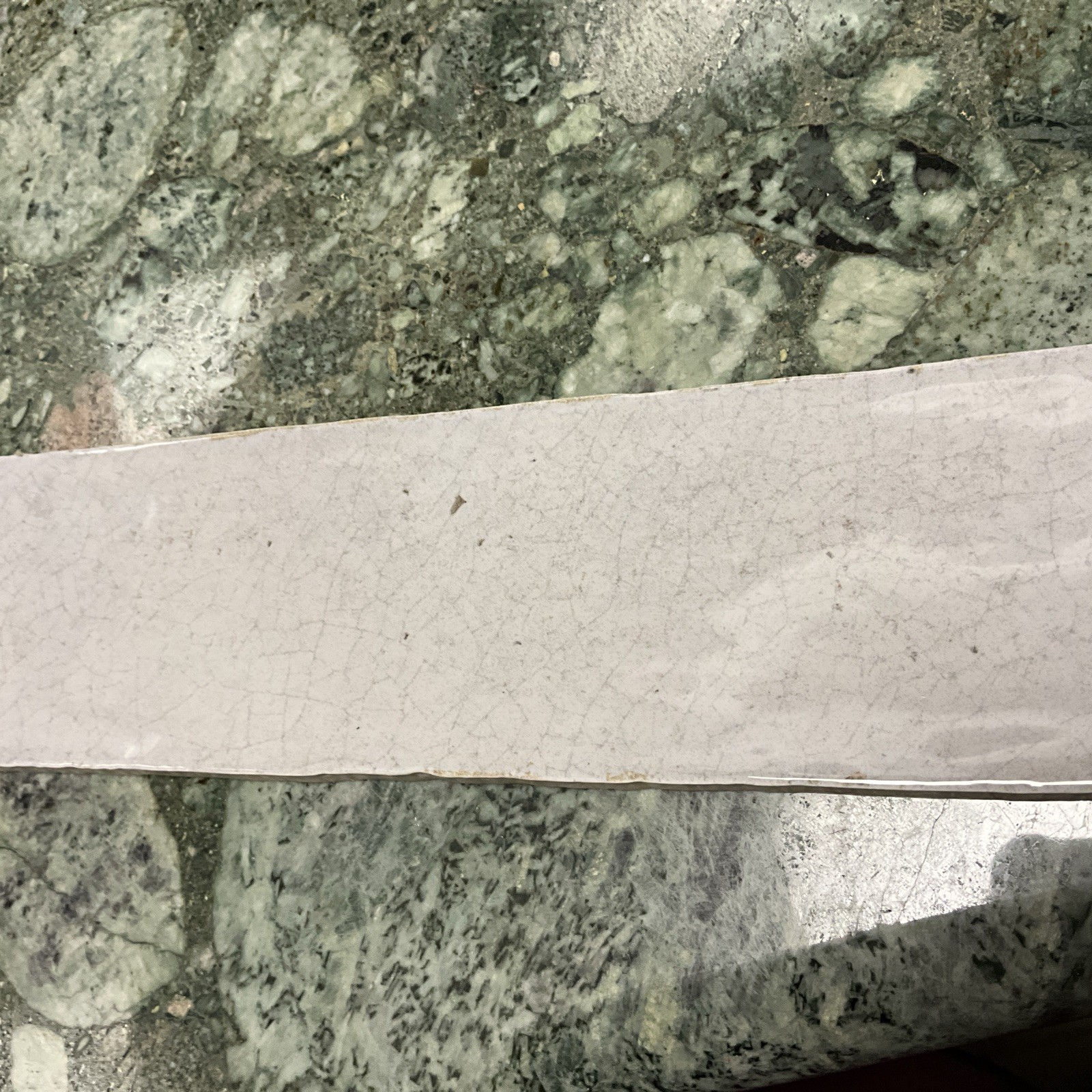 1 PC OF 3” X 12” TILE MAIOLICA CRACKLED TENDER GREY MADE BY ROCA TILE IN SPAIN