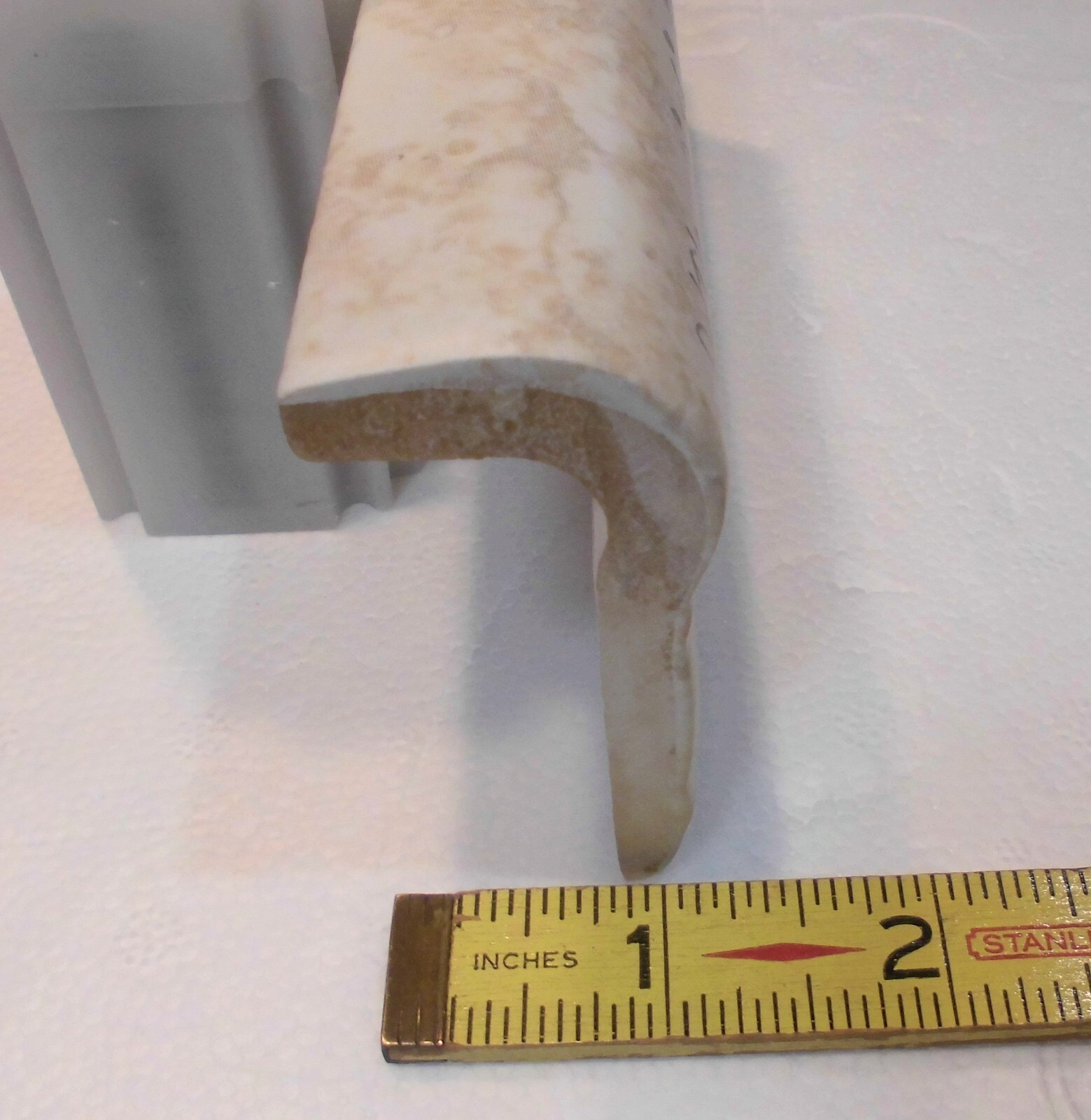 1 pc. Daltile: White Linen + Brown: V Cap Ceramic Trim Tile: Countertop-Edging