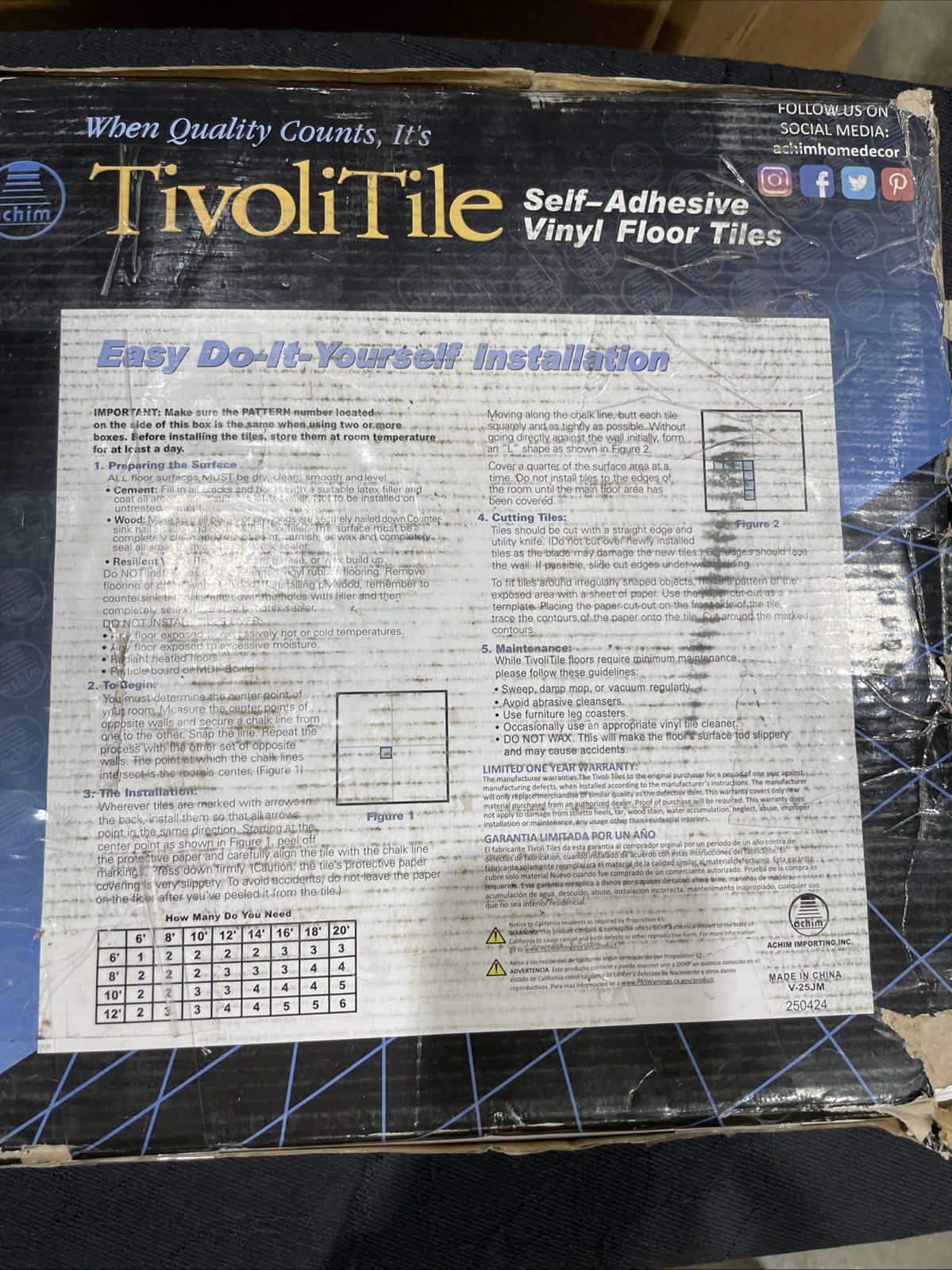 Tivoli Self Adhesive Vinyl Floor Tiles 45 Pack 12 x 12 Carrara Marble FTVMA45045