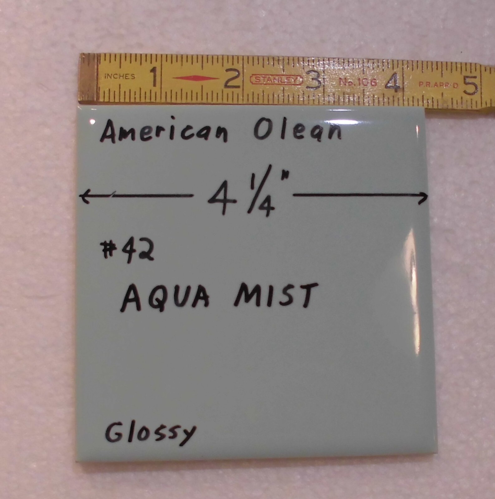 1 pc. Glossy Ceramic Tile *Aqua Mist #42* American Olean 4-1/4″ Blue-Green NOS