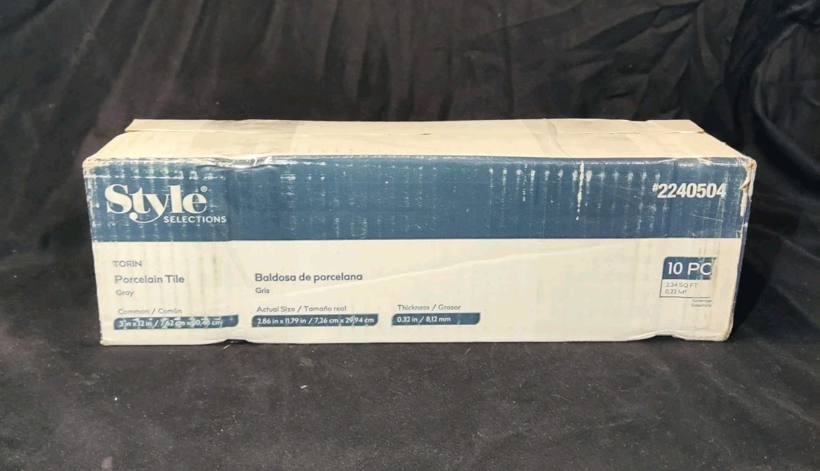 Style Selections #2240504 Torin Grey 3″ X 12″ Bullnose Porcelain Tile 10 Pcs