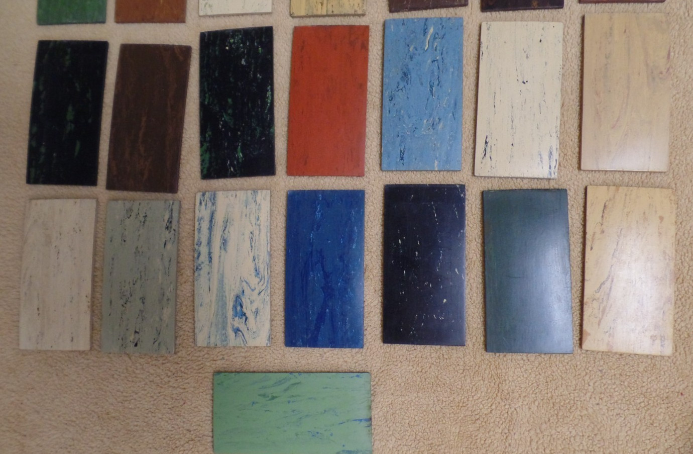Vintage floor tile samples, Royalite, Paul Coste, Inc. Providence RI, with box