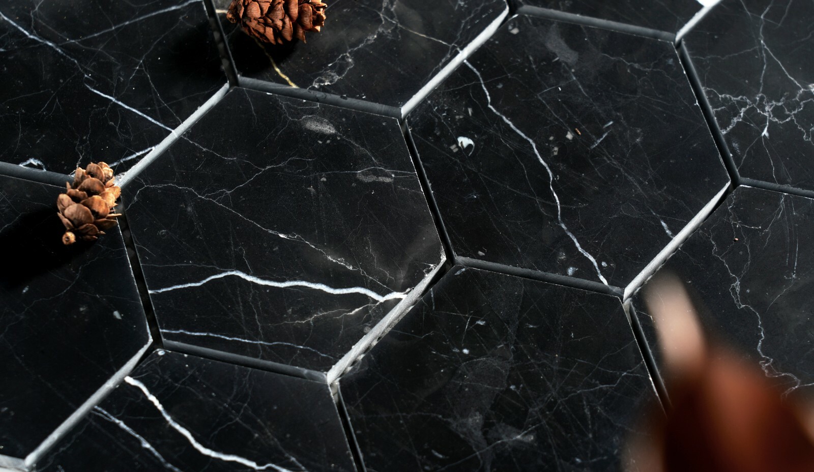Simple Tile Marble Mosaic Tile “3”X3″ Hexagon Collection” Nero Marquina Polished