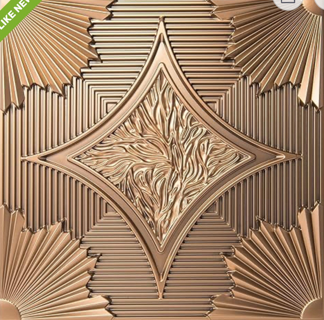 Art3d Drop Ceiling Tiles 24×24 in Argent Gold (12-Pack, 48 Sq.ft), 3D Wainscot