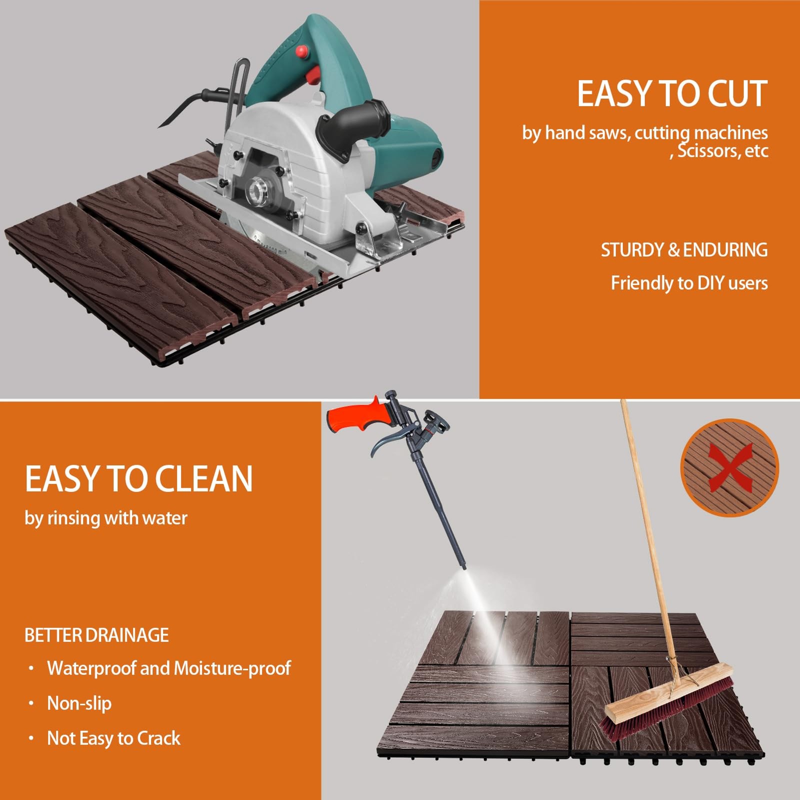Polymer Interlocking Composite Deck Tiles Outdoor(4Pcs,Coffee) | 12×12″ Thick Co