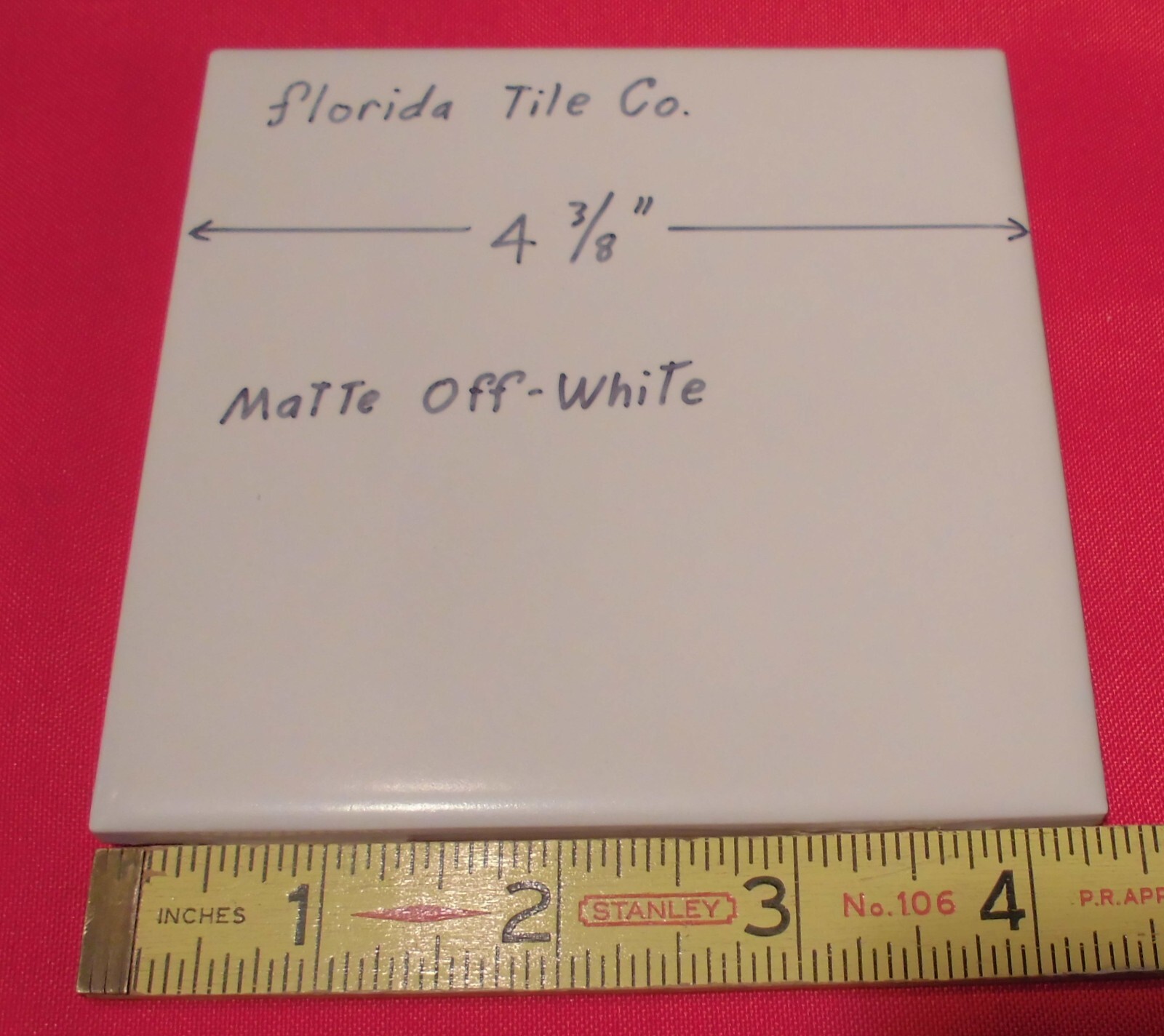 1 pc. Off-White Matte Ceramic Tile: 4-3/8″ by Florida Tile Co. New Old Stock