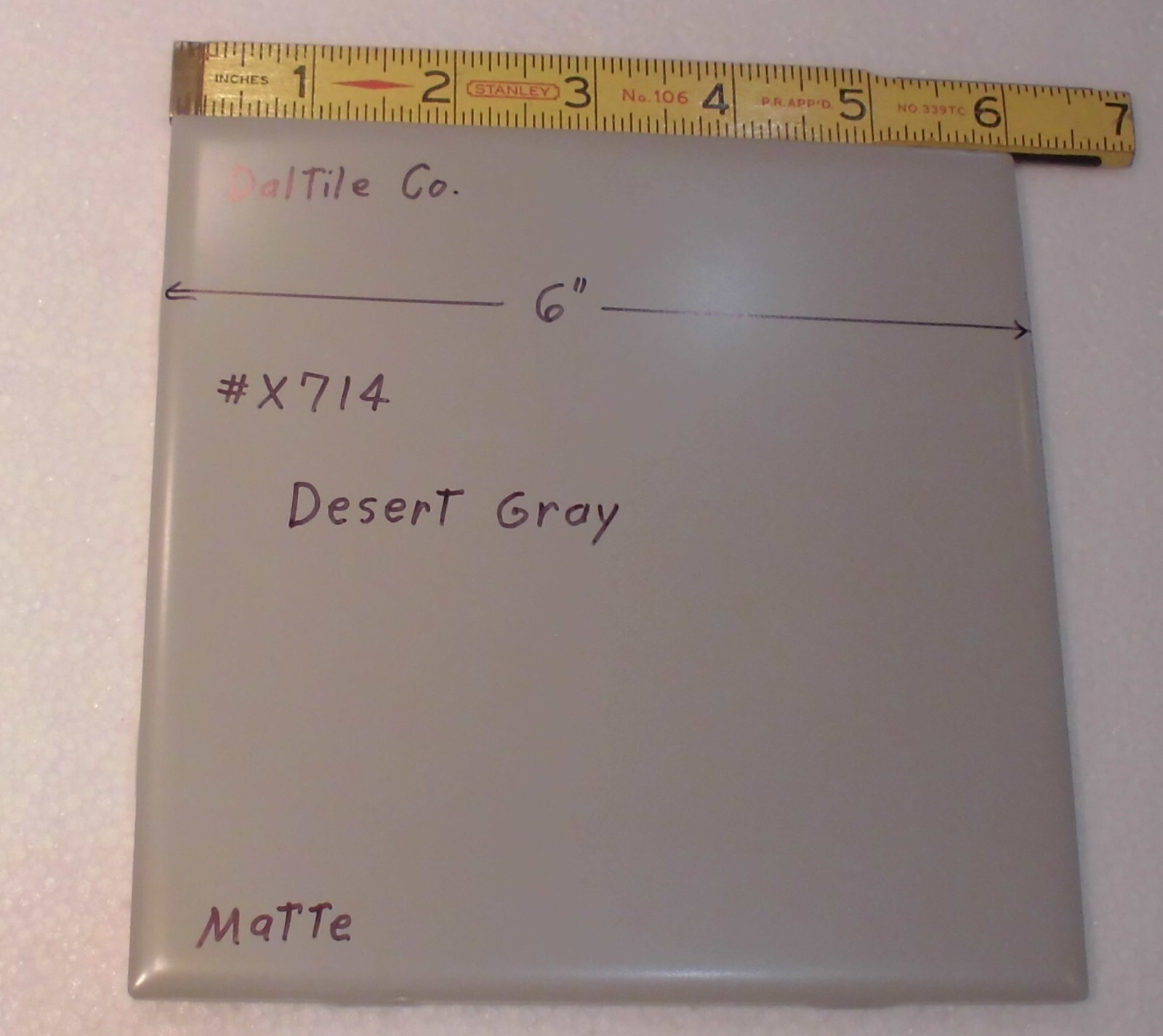 1 pc. Desert Gray: 6″ X 6″ Matte Ceramic Tile by Daltile Co. New Stock #X714