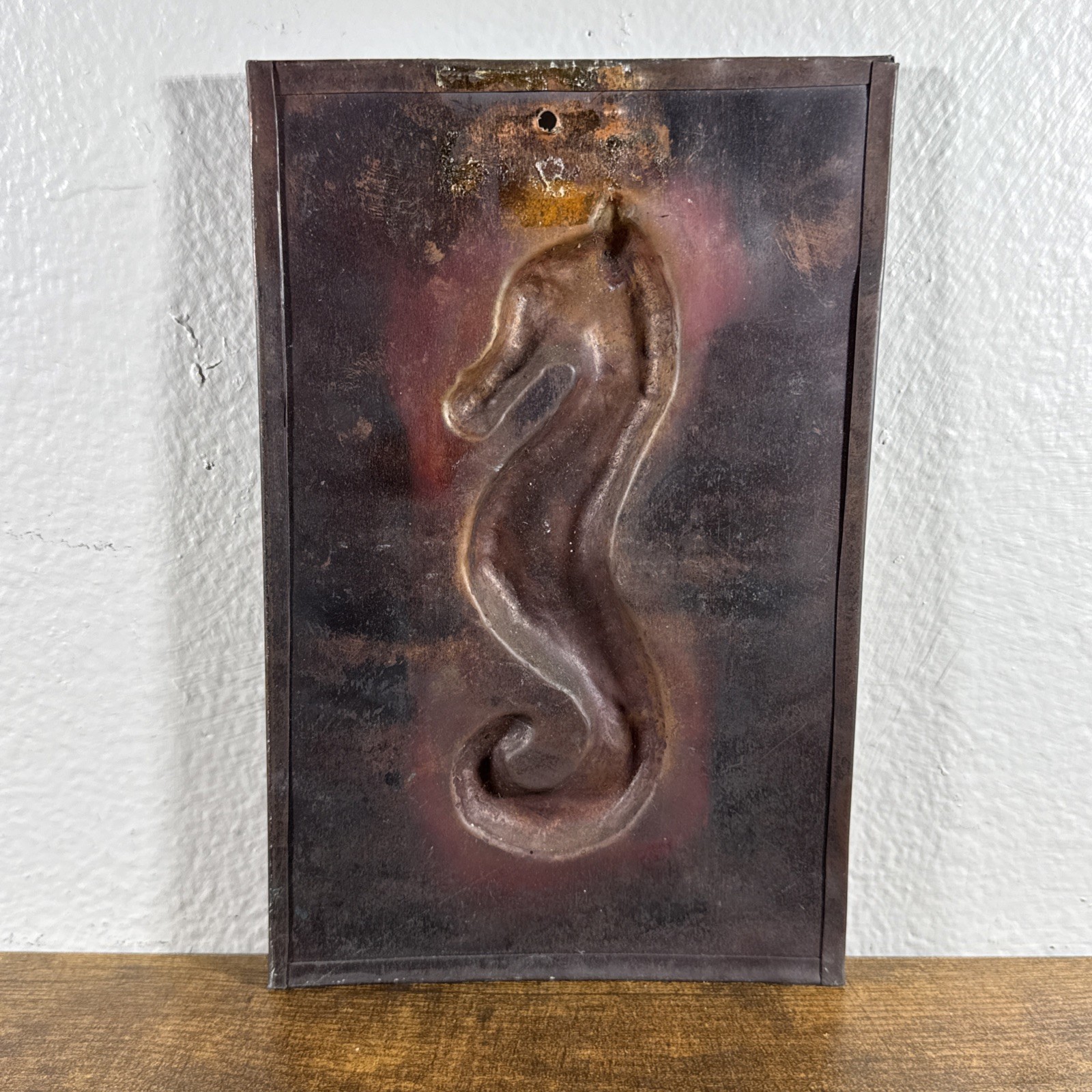 8.5 X 5.5 COPPER PATINA DECORATIVE WALL TILE SEA HORSE SEA LIFE