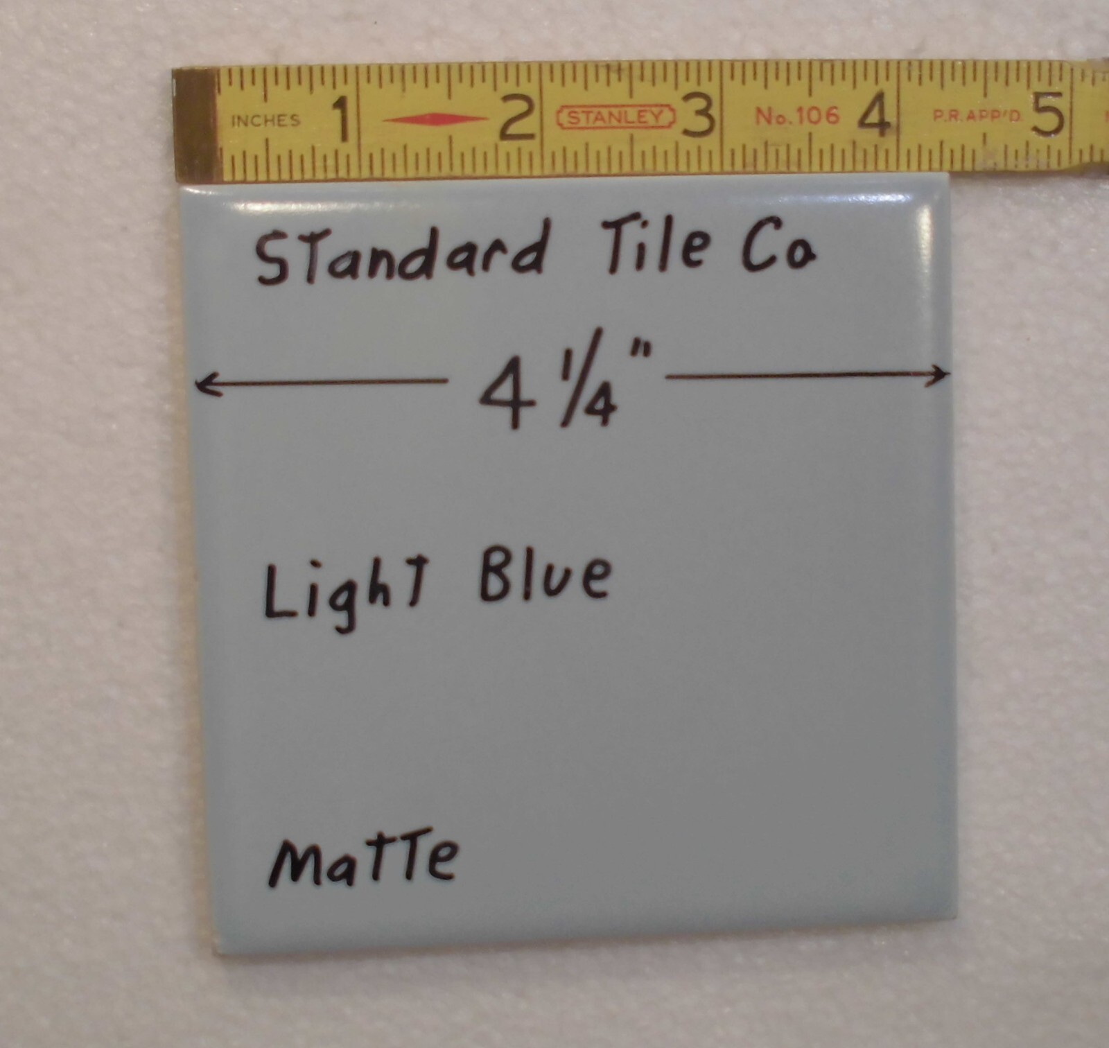 1 pc. Matte Light Blue Ceramic Tile: made by Standard Tile Co. 4-1/4″ NOS
