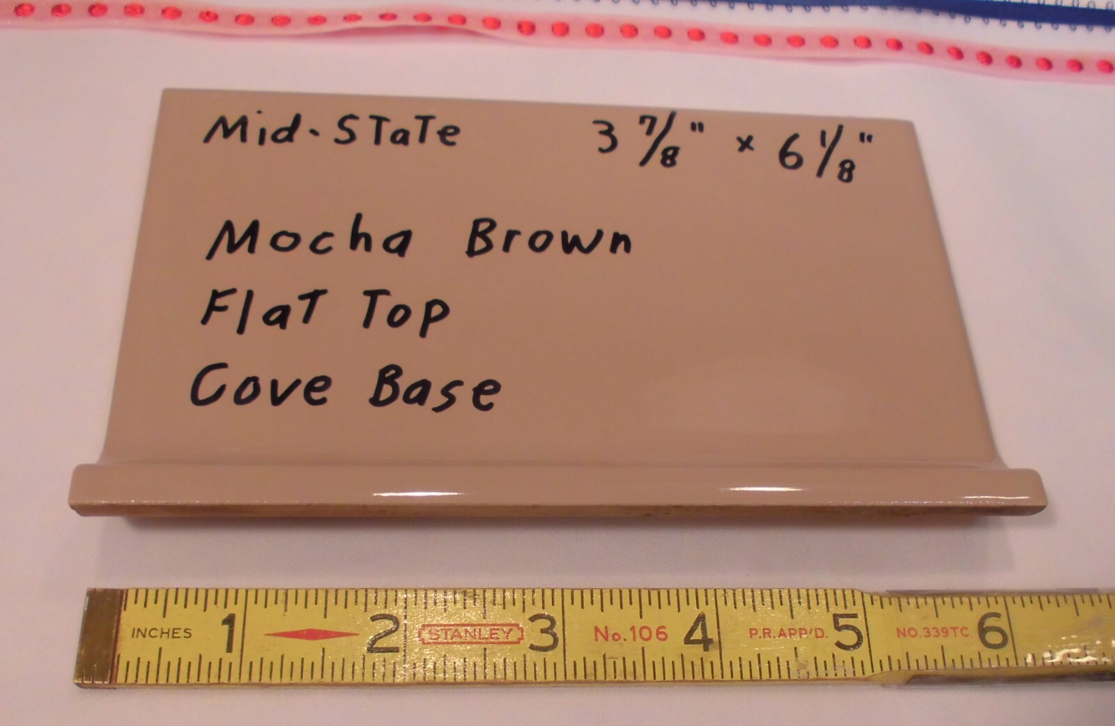 1 pc. Mocha – Brown Cove-Base Ceramic Tile 4″ X 6″ Mid-State: Glossy; stack on