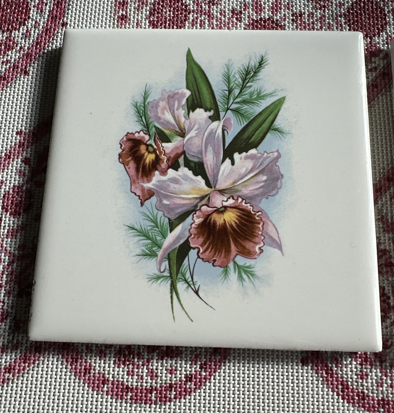 Floral Decorative 2 Ceramic Tiles 4” Square Cork Backed