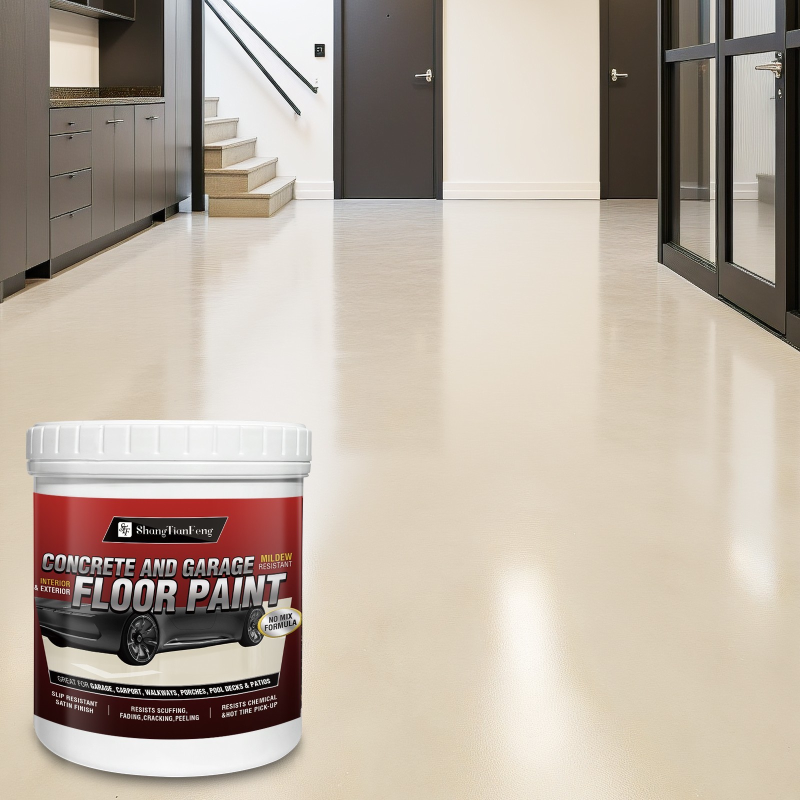 Epoxy Floor Paint Kit – Acrylic Concrete Coating for Garage Living Room 1 Gallon