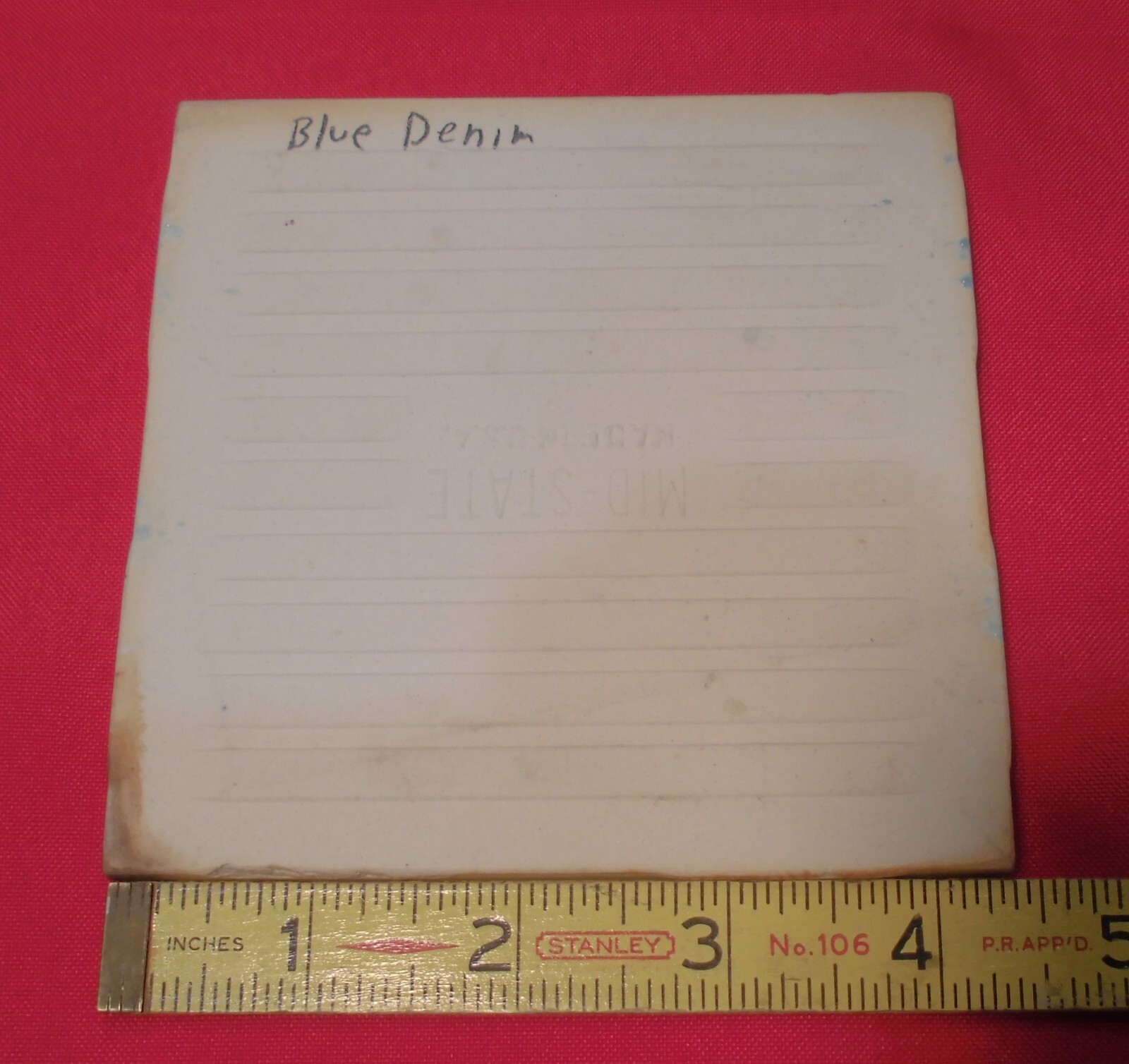 1 pc. Blue Denim: Matte Ceramic Bullnose Tile 4-3/8″ by Mid-State Co. NOS