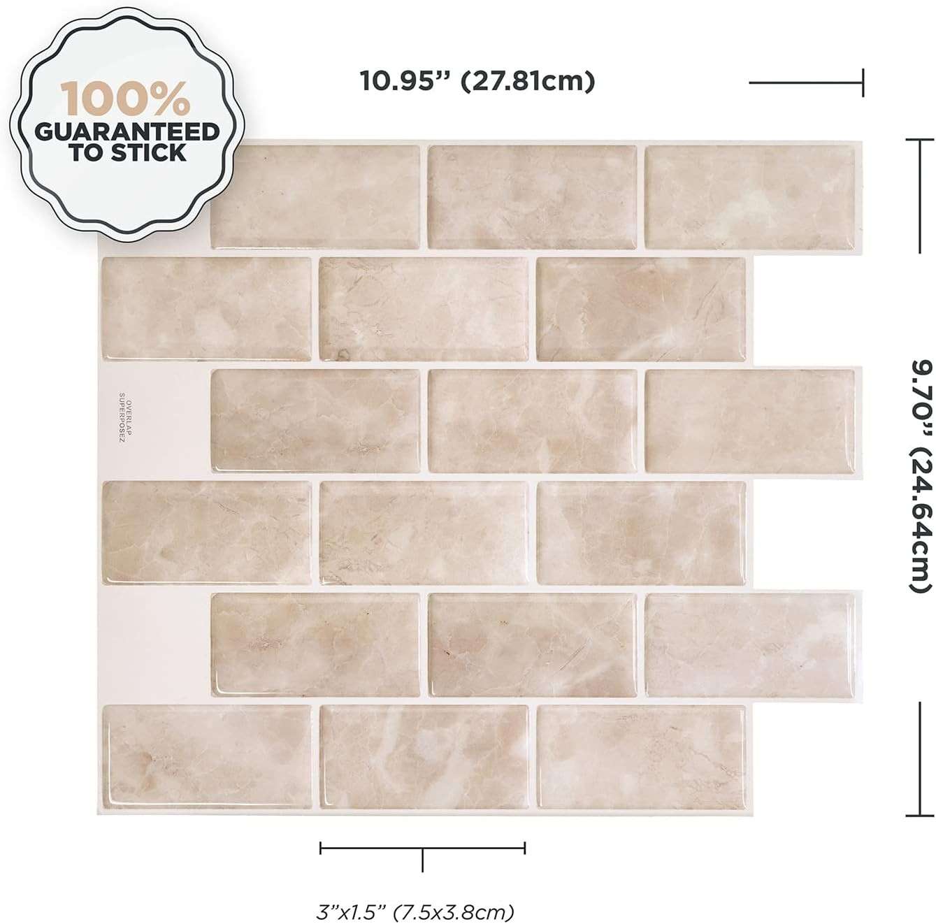 – Peel and Stick Backsplash – Subway Sora Light Beige, Marble – 10 Sheets of 10.