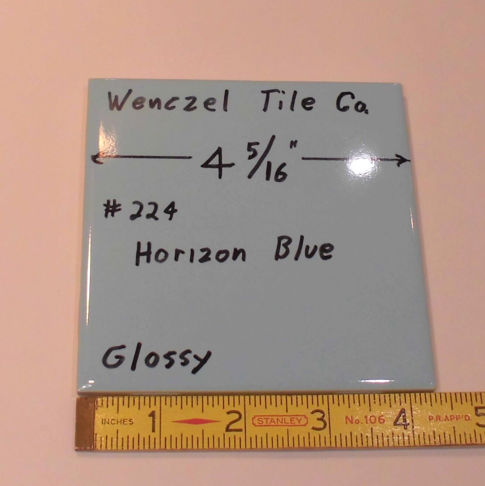 1 pc. Horizon – Medium Blue: Glossy Ceramic Tile by Wenczel Tile Co. 4-5/16″ New