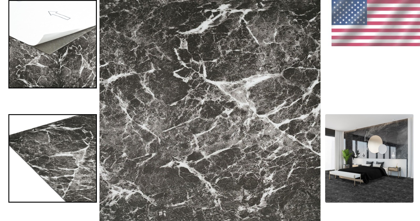 Home Decor Nexus Vinyl Tiles – Dark Grey White Vein, 20-Pack