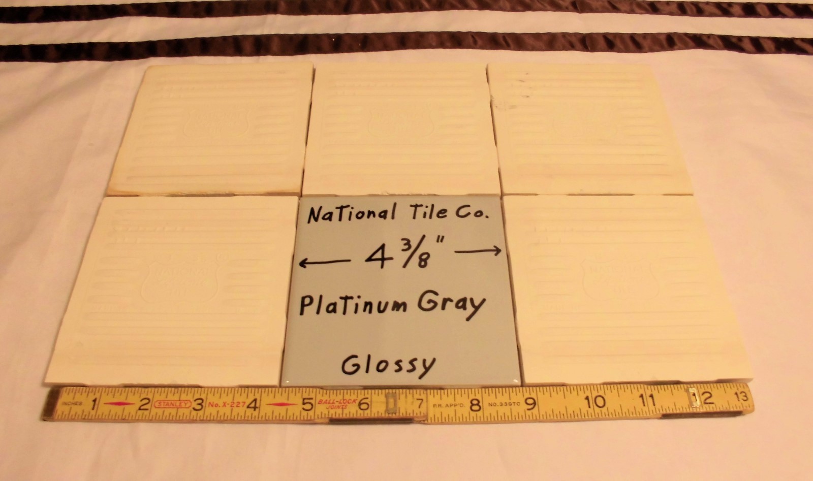 1 pc. Slate Gray-Platinum Gray: Glossy Ceramic Tile 4-3/8″ National Tile Co.