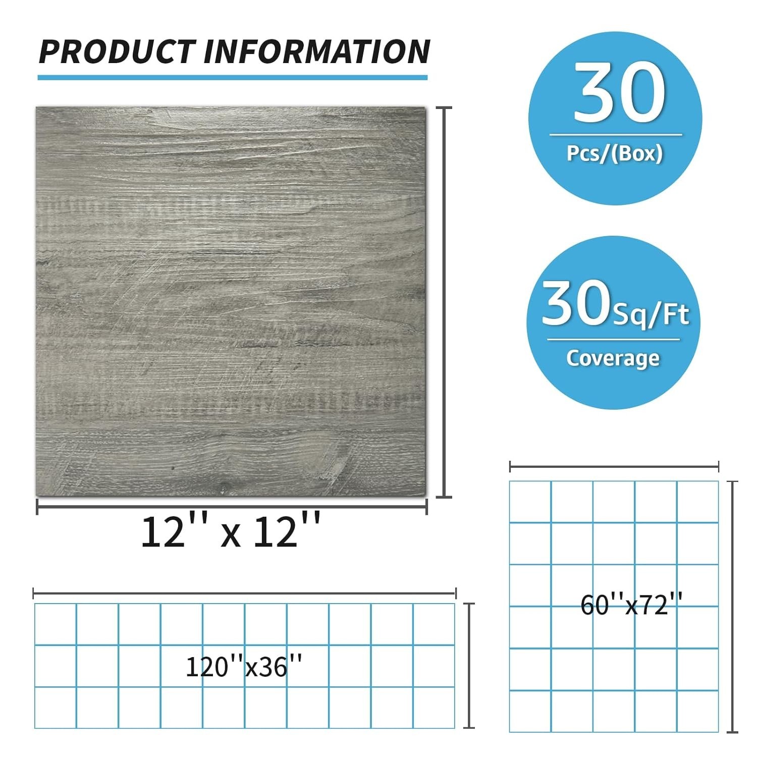 Peel and Stick Vinyl Floor Tiles 30-Pack 12 x 12 inch, Self Adhesive Waterpro…