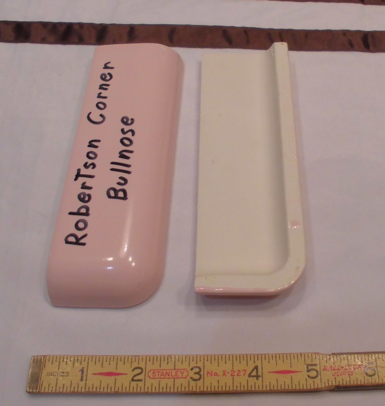 2 pcs. *Shell Pink* 2″ X 6″ Ceramic Radius Bullnose Corner Tiles by Robertson