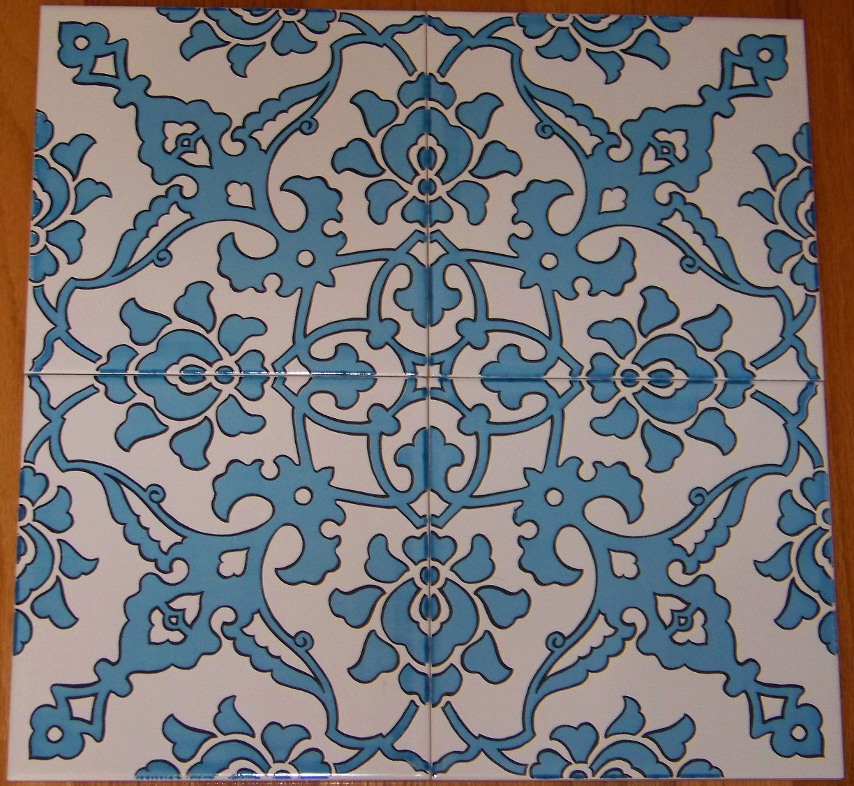Light Blue 16″x16″ Turkish Ottoman Iznik Floral Pattern Ceramic Tile Set