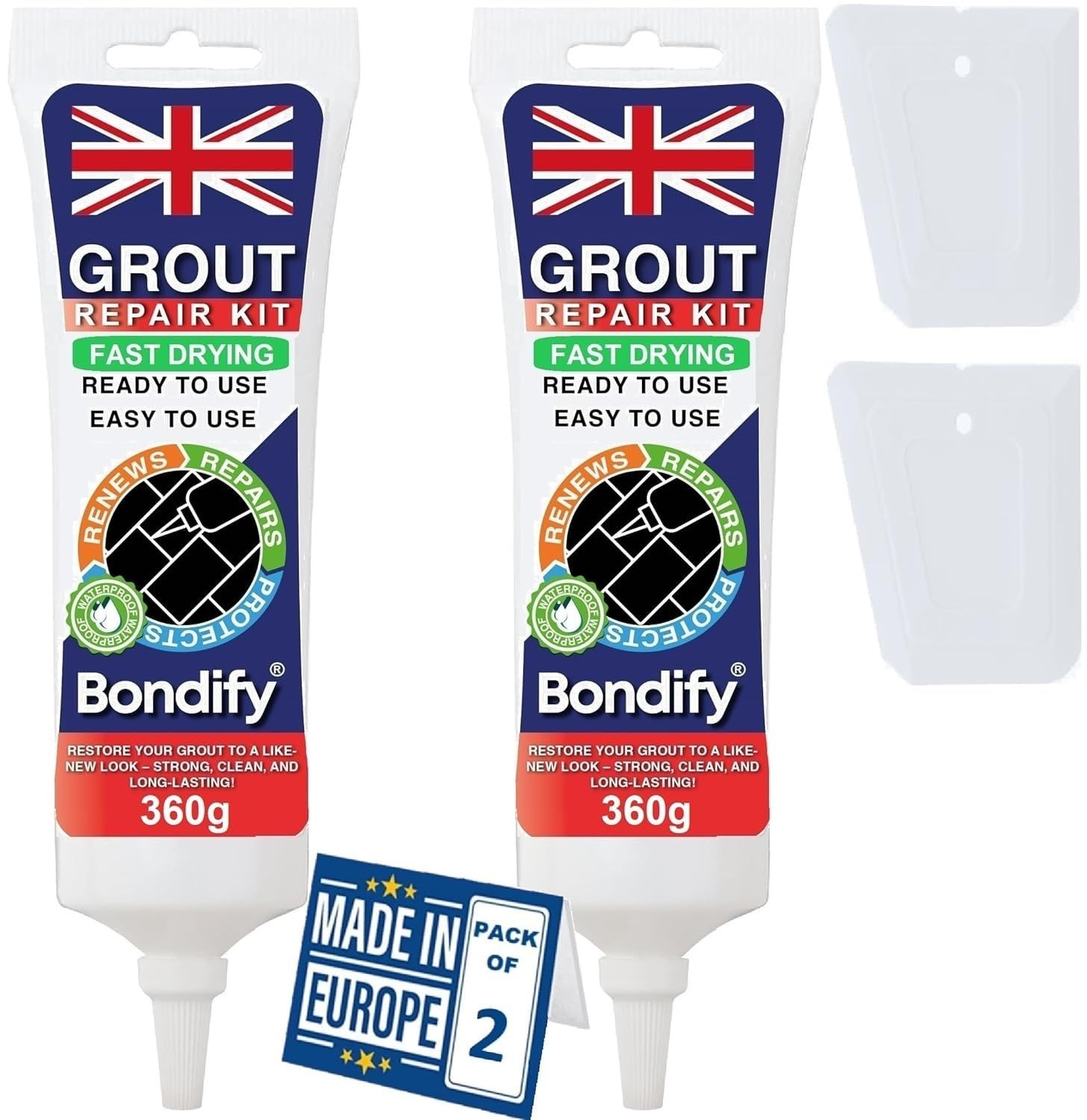 Waterproof Tile Grout Repair Kit – Fast Drying Premixed Acrylic Filler, 2 x 13.4