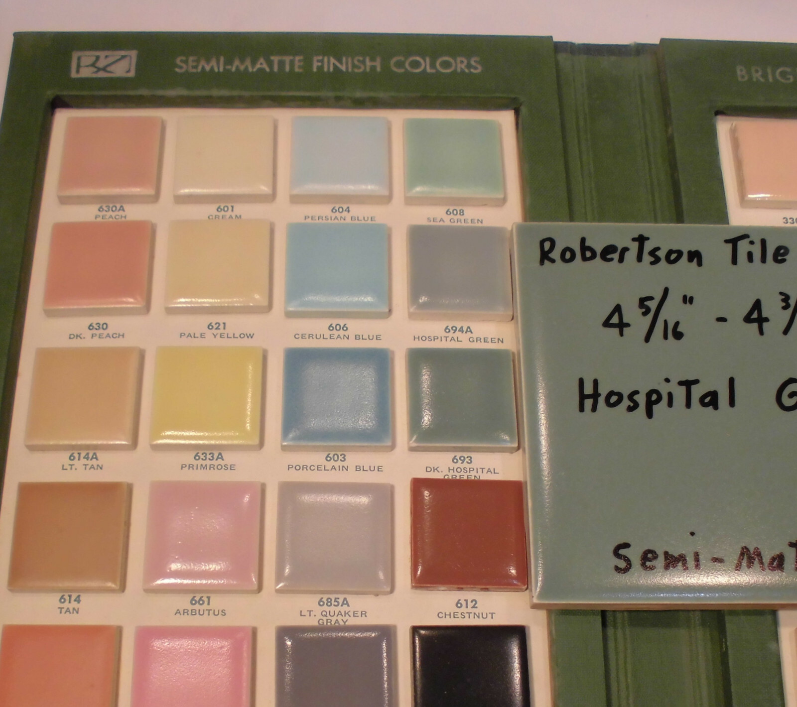 1 pc. Vintage Ceramic Tile *Hospital Green* 4-5/16″- 4-3/8″ by Robertson Co. NOS