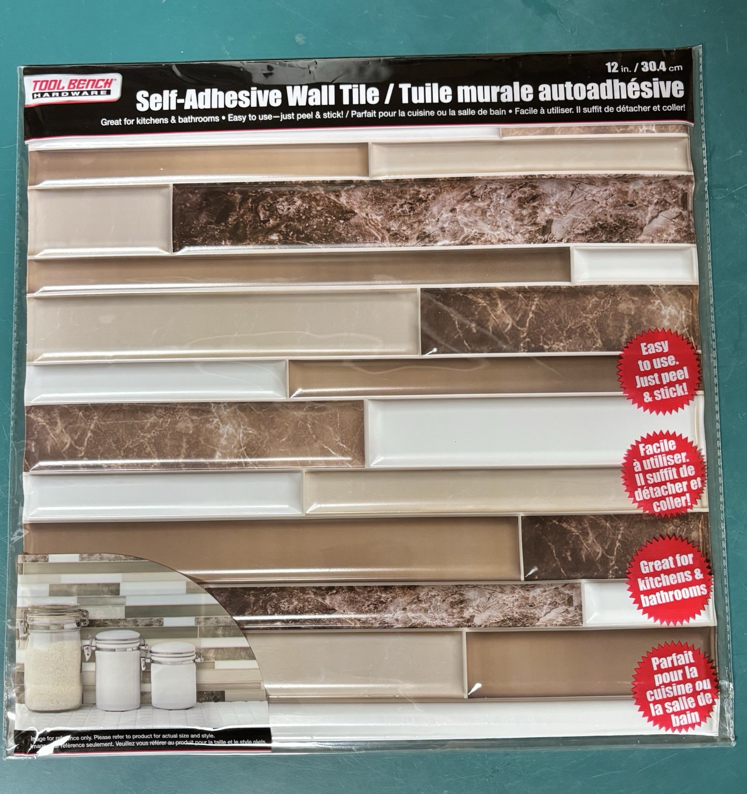 92 PCS Peel Stick Wall Tile ADH Mosaic Brown/Tan/White Faux Tile 12” NOS