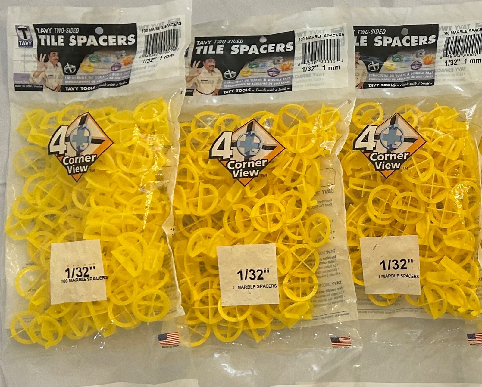 Tavy Two-Sided Tile Spacers 4corner View 1/32″ (1mm) – New 300 Total. 100pr Bags