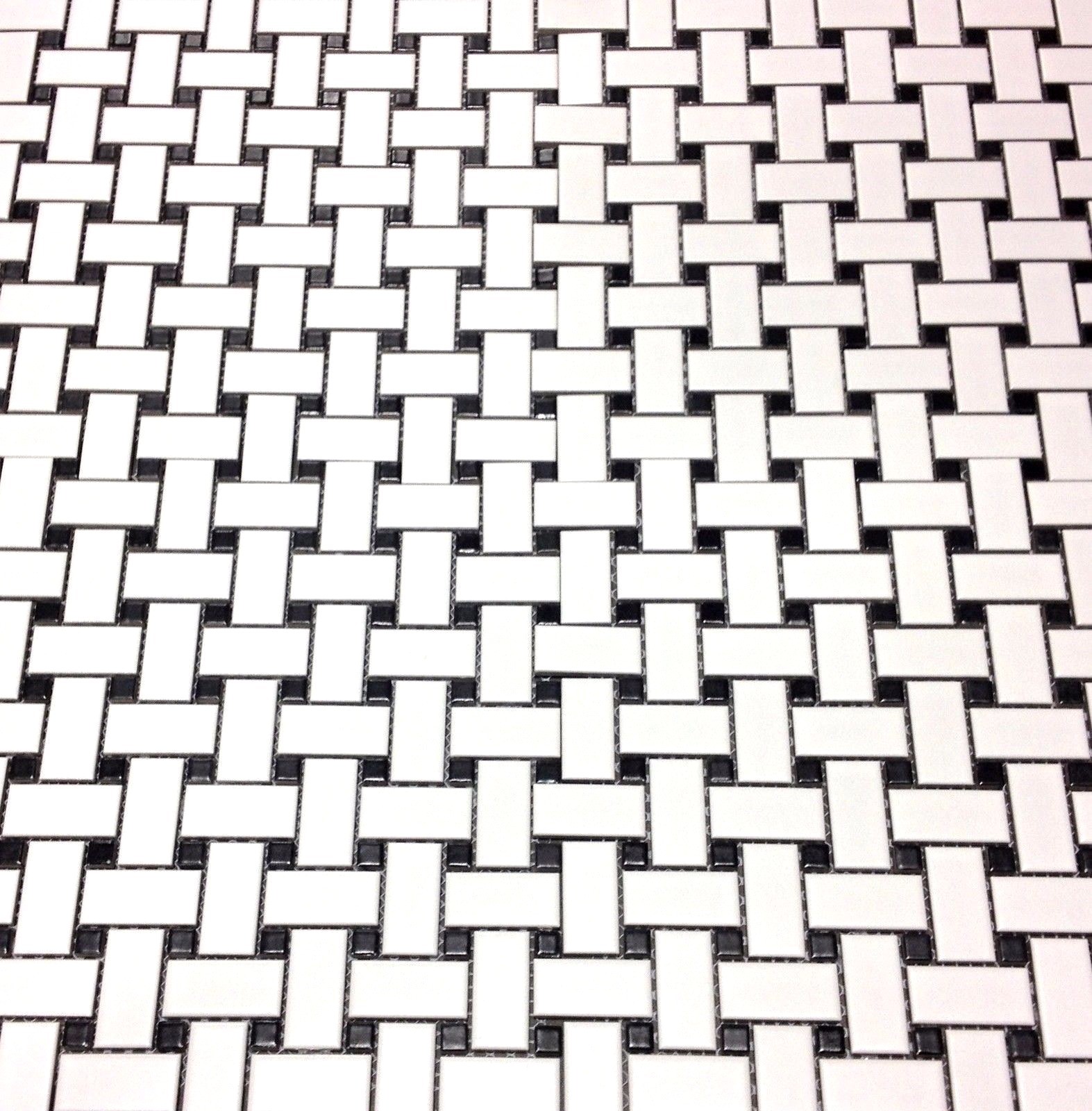 White and Black 1×2″ Matte Basketweave Porcelain Mosaic Floor Backsplash Bath