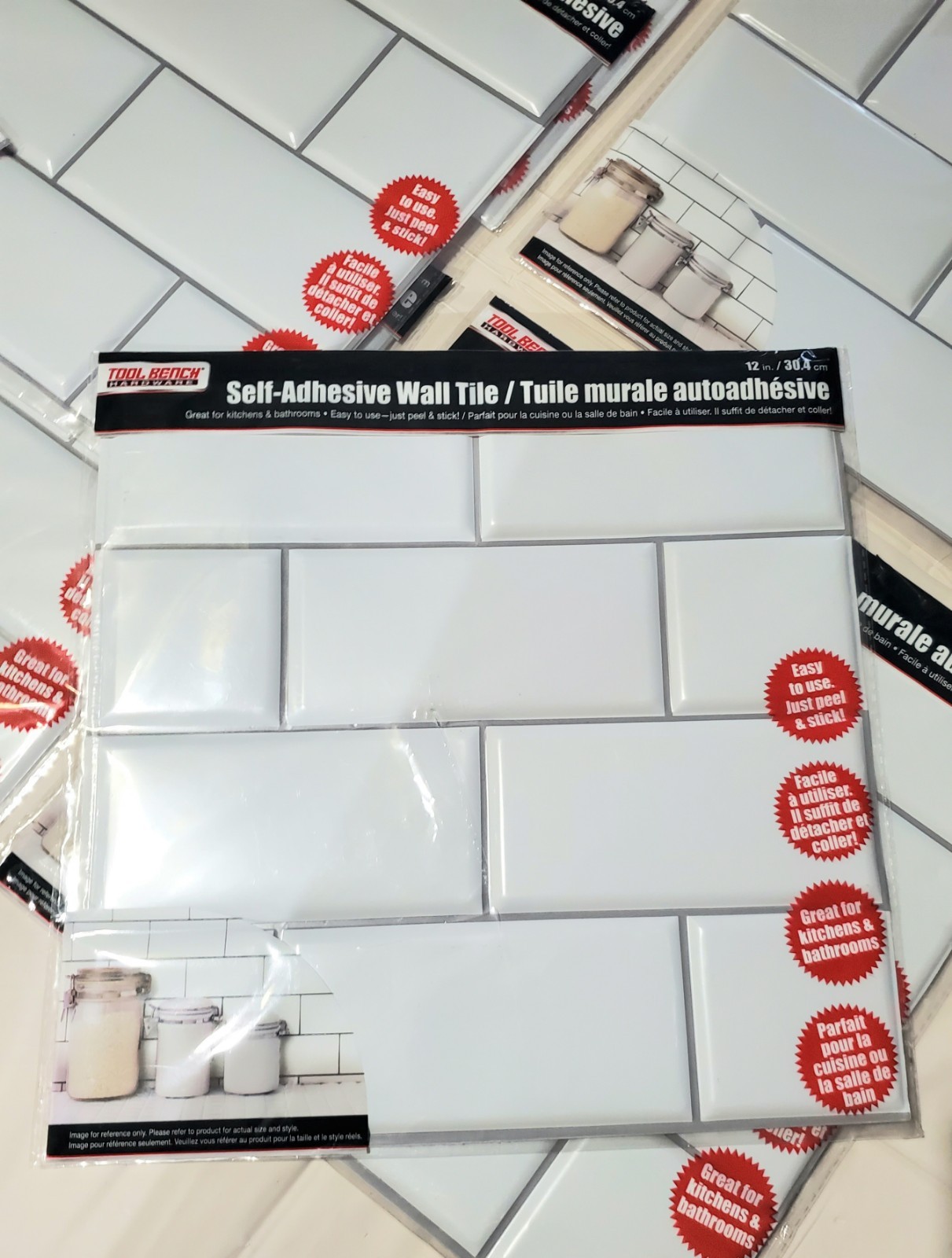 Lot of 8 Self Adhesive Wall 3D White Tiles 12″ X 12″
