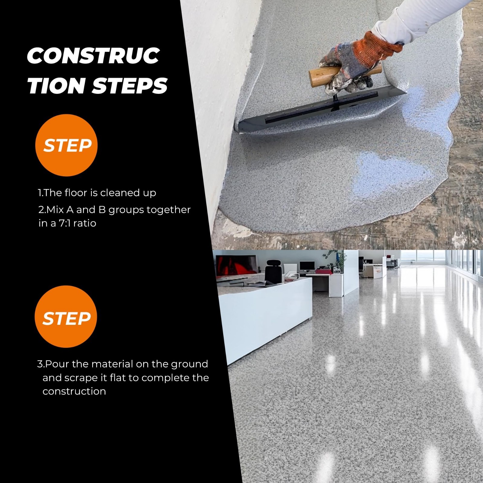 Self-Leveling Epoxy Resin Floor Paint Kit – Marble Texture, Gray, 1 Gallon, Fast