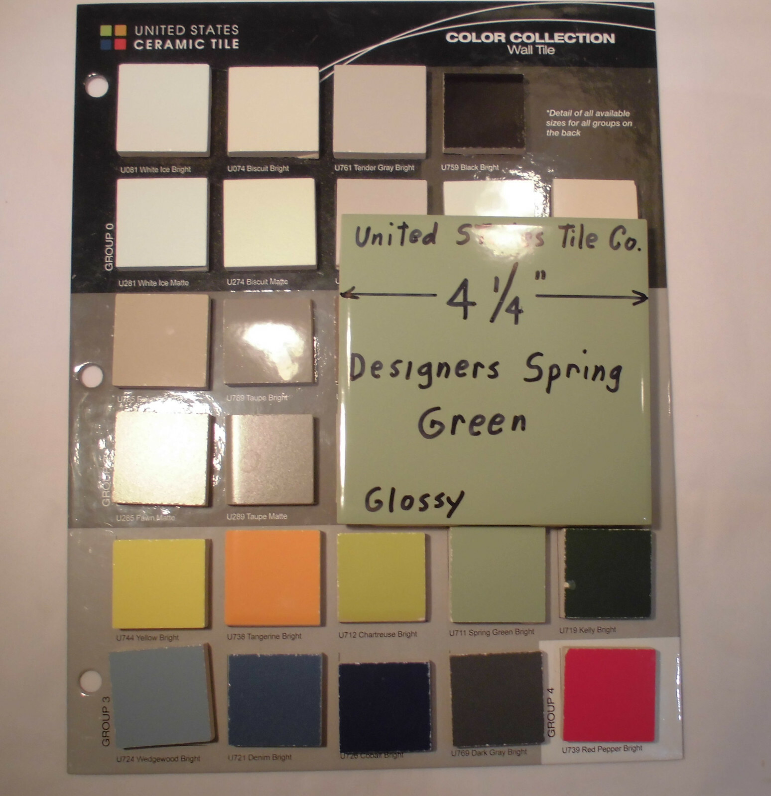 1 pc. *Designers Spring Green* 4-1/4″ Glossy Ceramic Tile; Made USA; New Stock
