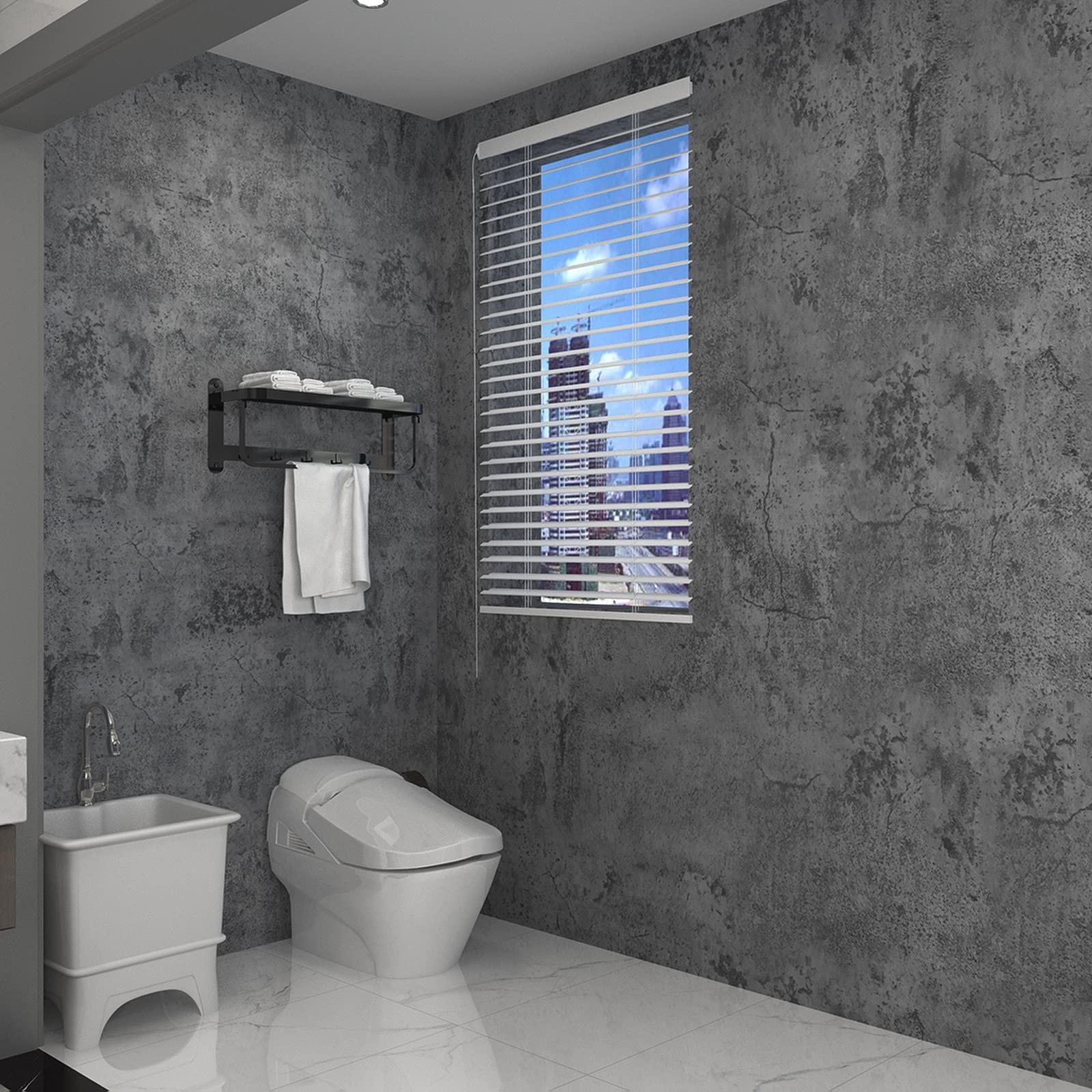 3yecao 31″×354″ Extra Wide Thick Blue Grey Black Concrete Wallpaper Peel an