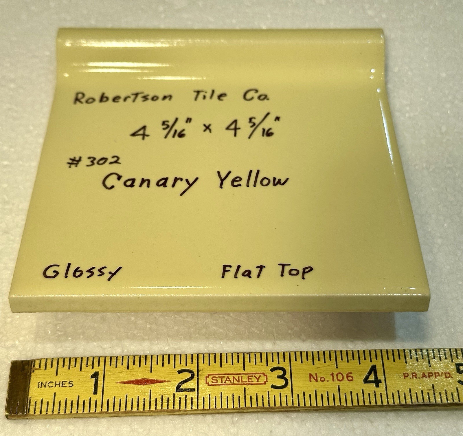 1 pc. Canary Yellow: Gloss Cove-Base Ceramic Tile 4-5/16″ Made in USA, New